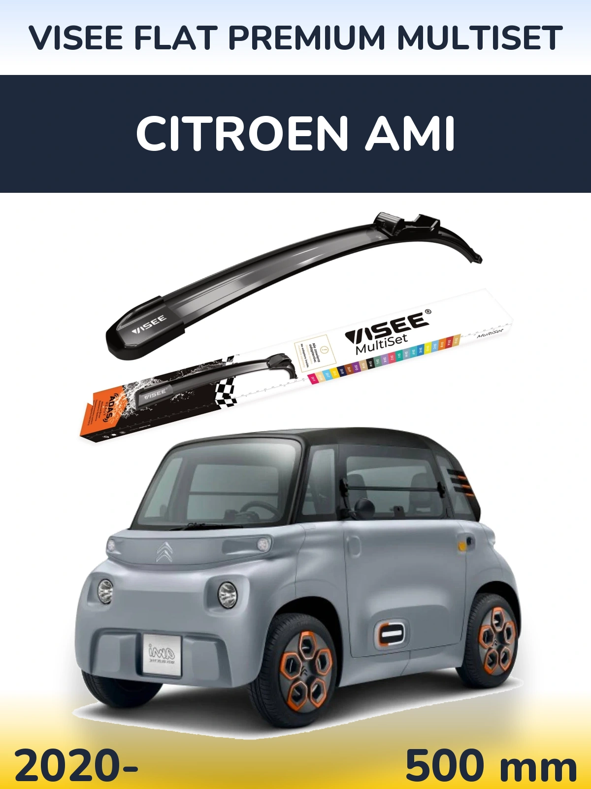 Front wiper blade VISEE FLAT PREMIUM MultiSet 500 мм for Citroen Ami 2020-2026