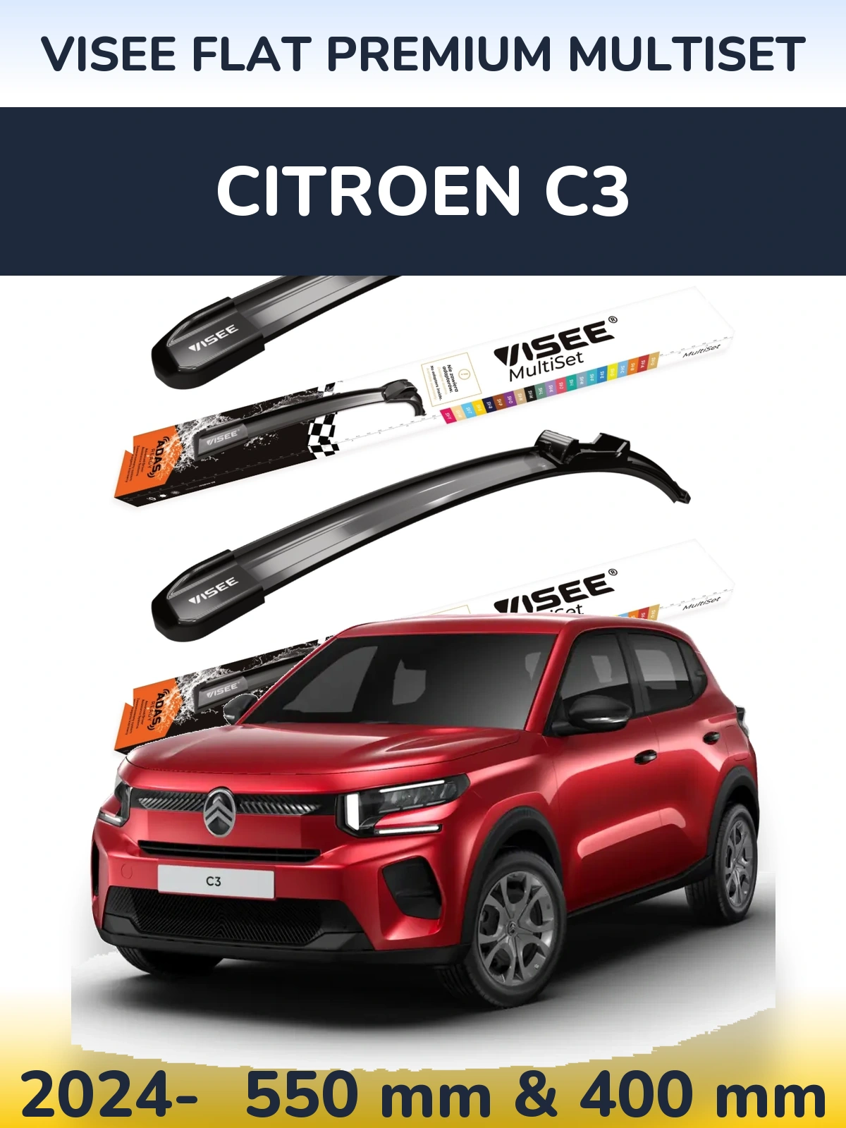 Front wiper blade set VISEE FLAT PREMIUM MultiSet 550 & 400 мм for Citroen C3 2024-2026