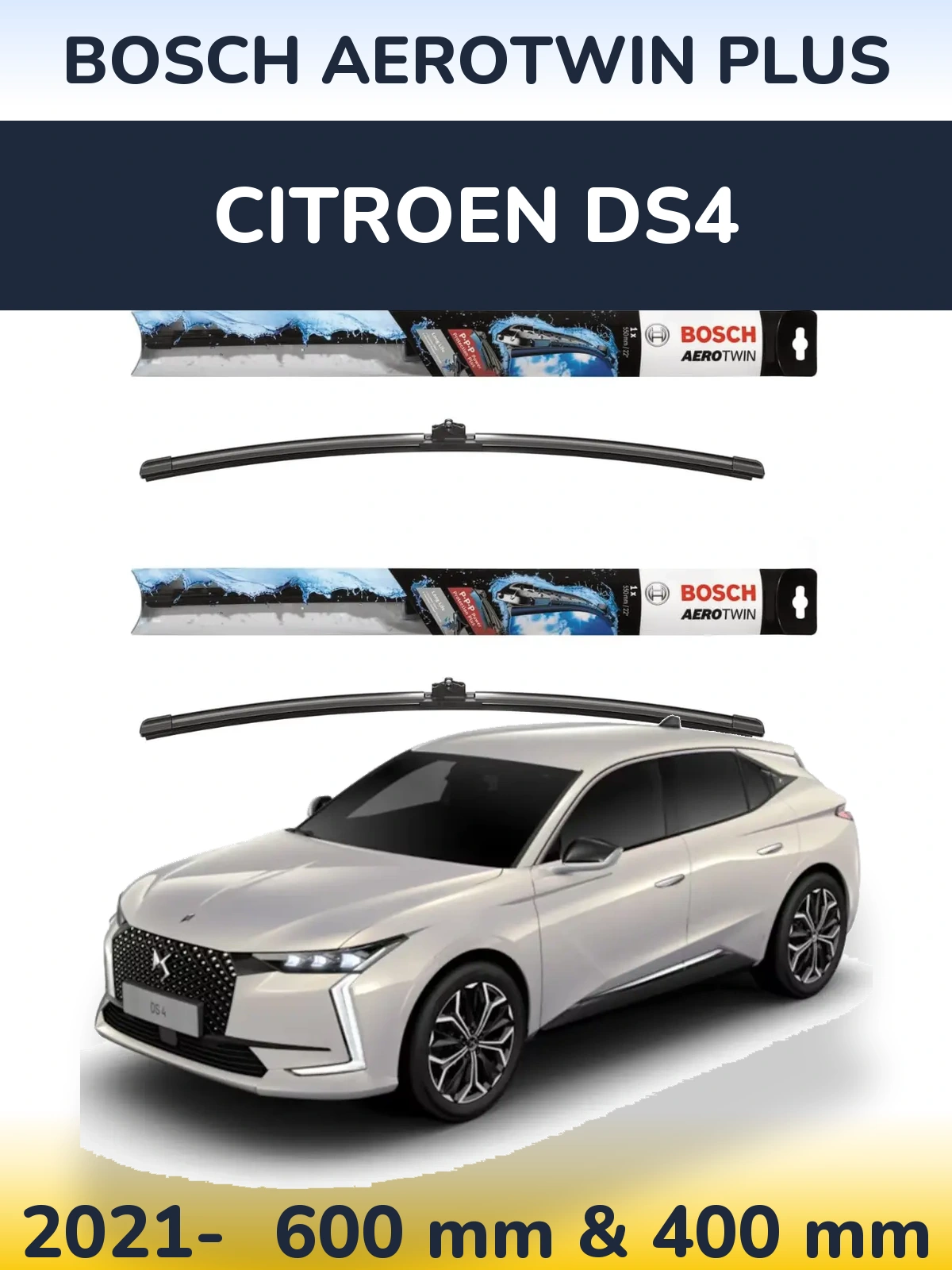Комплект передніх щіток BOSCH AeroTwin Plus 600 & 400 мм для Citroen DS4 2021-2026