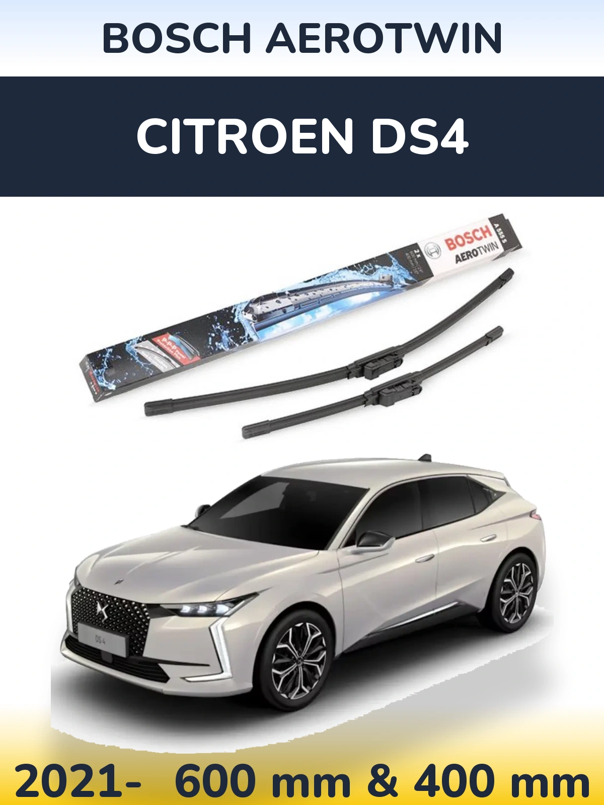 Комплект передніх щіток BOSCH AeroTwin 600 & 400 мм для Citroen DS4 2021-2026