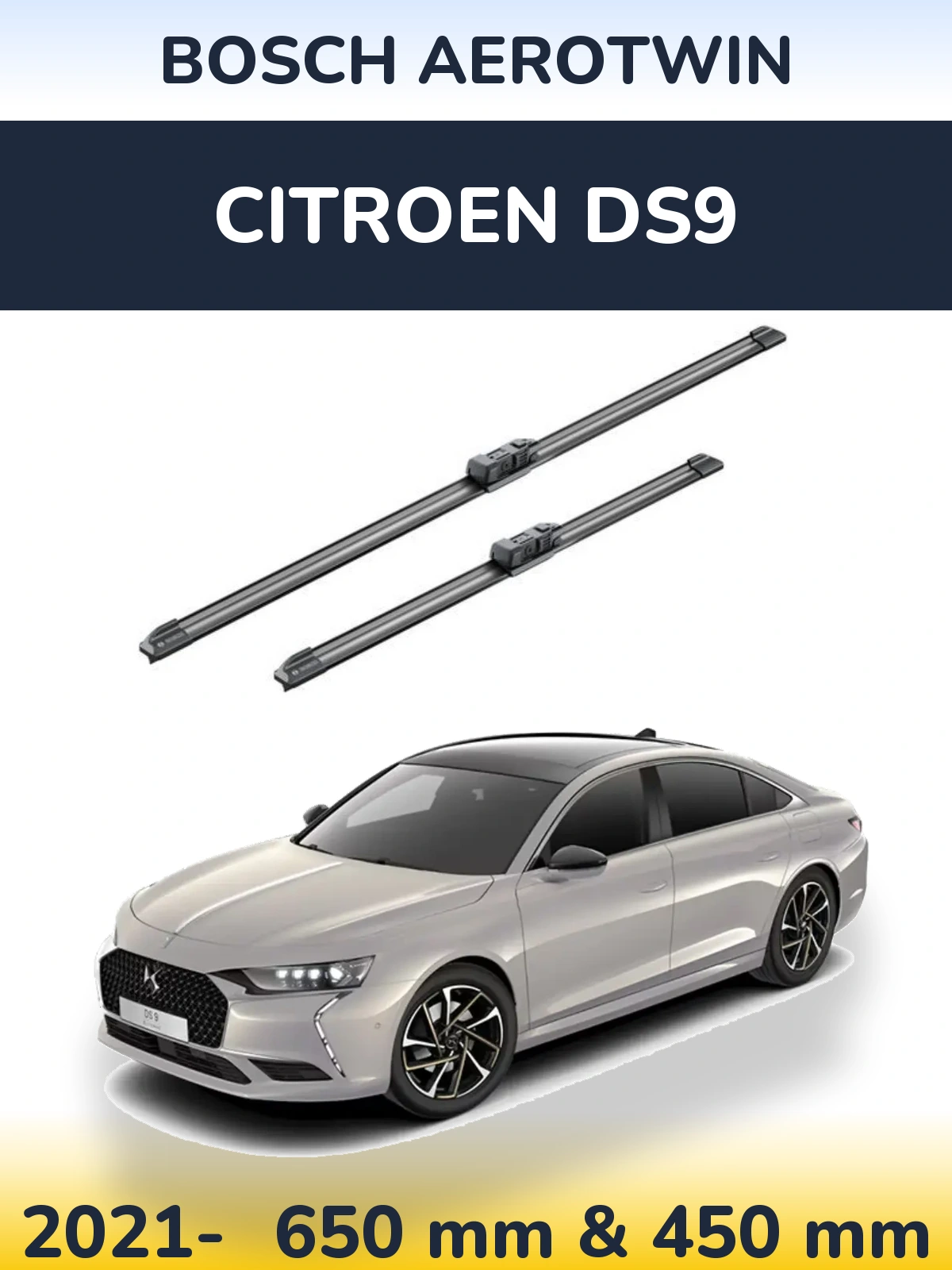 Front wiper blade set BOSCH AeroTwin 650 & 450 мм for Citroen DS9 2021-2026