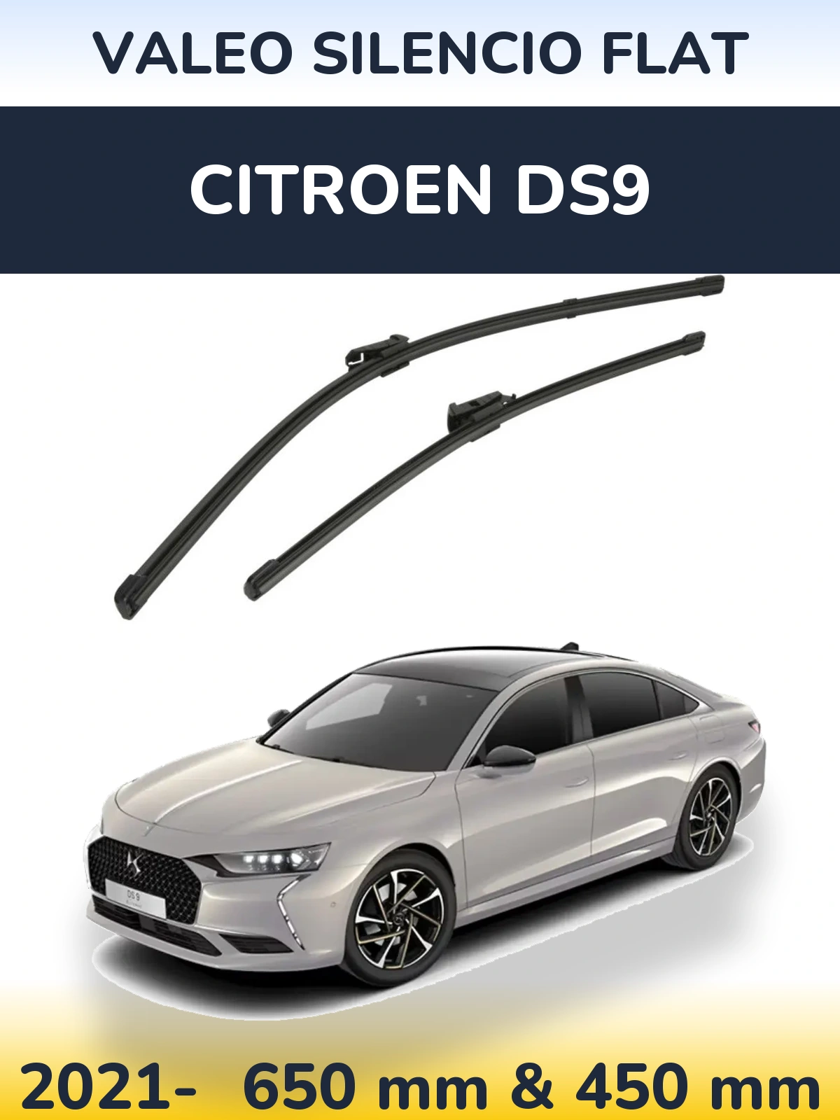 Front wiper blade set Valeo Silencio Flat 650 & 450 мм for Citroen DS9 2021-2026