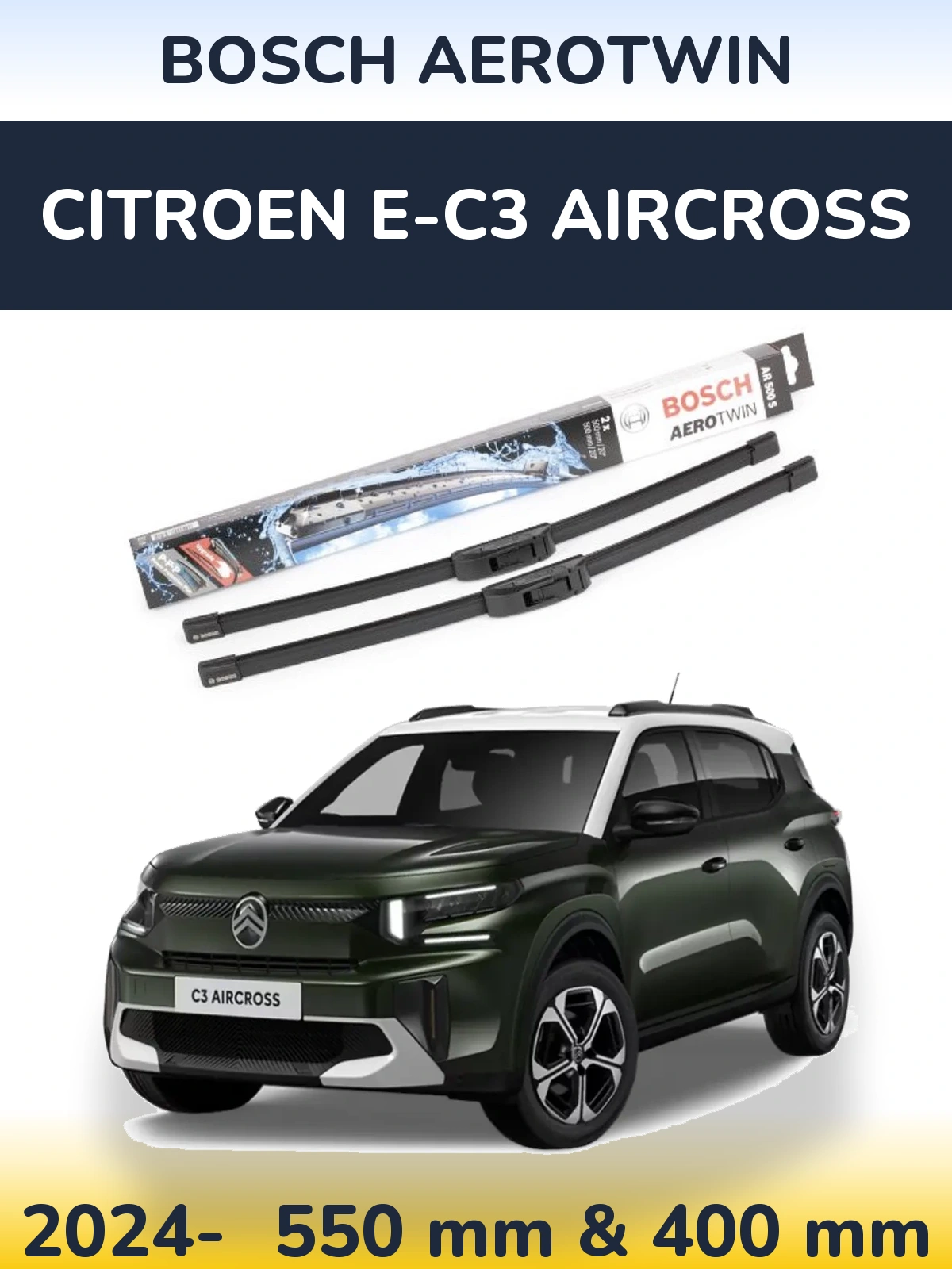 Комплект передніх щіток BOSCH AeroTwin 550 & 400 мм для Citroen e-C3 Aircross 2024-2026