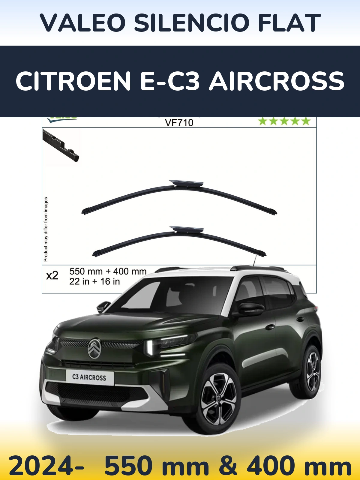 Комплект передніх щіток Valeo Silencio Flat 550 & 400 мм для Citroen e-C3 Aircross 2024-2026