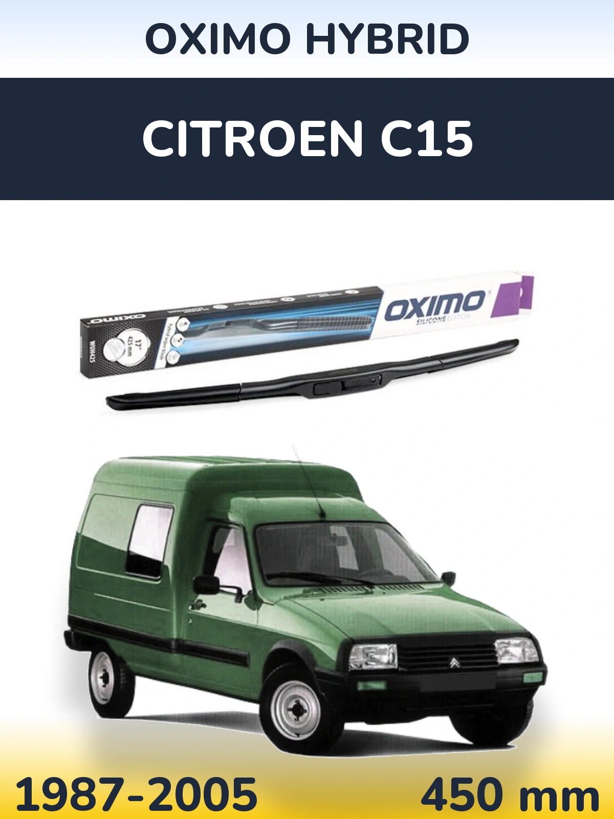Передний дворник Oximo Hybrid 450 мм для Citroen C15 1987-2005
