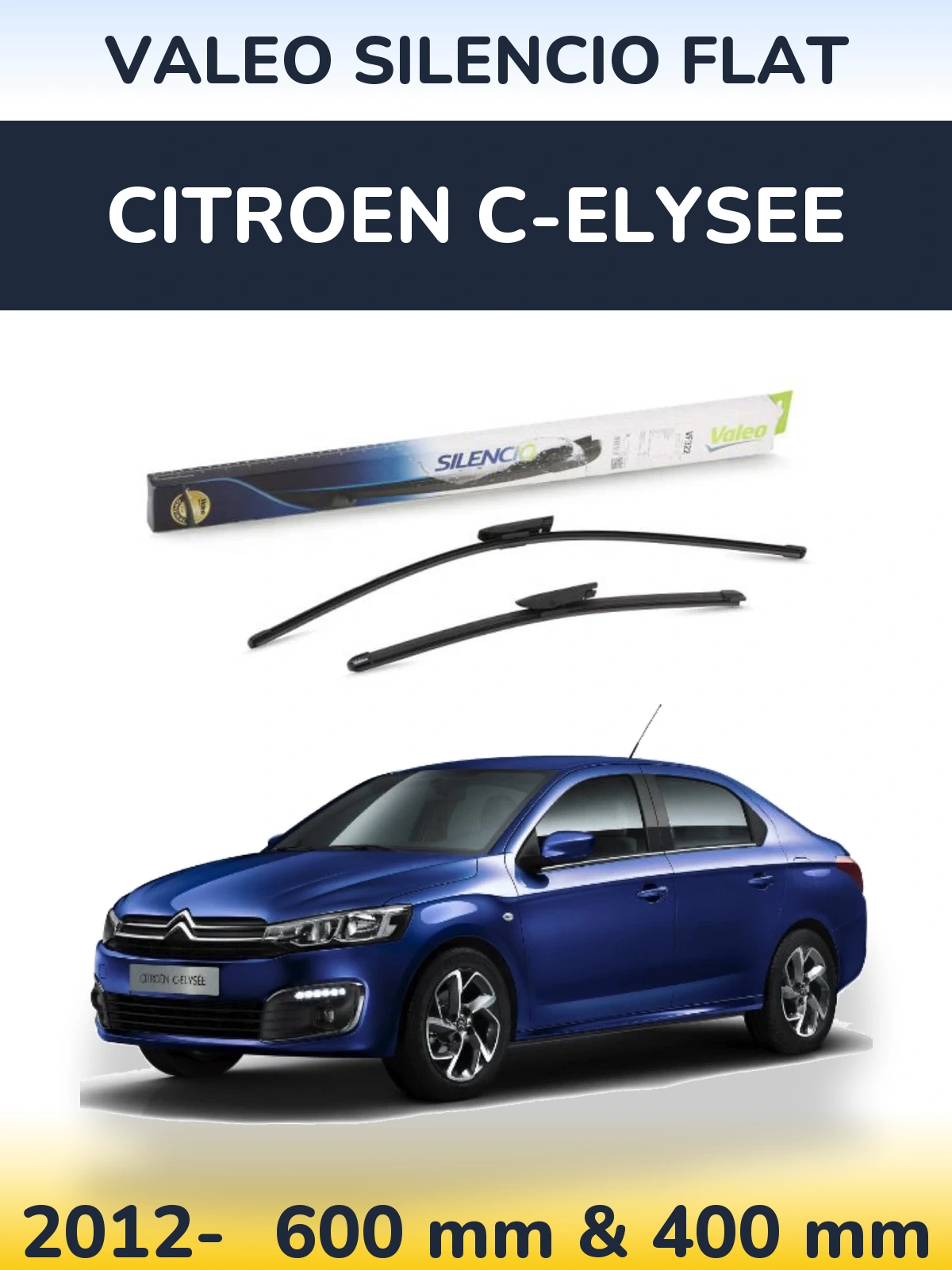 Комплект передних дворников Valeo Silencio Flat 600 & 400 мм для Citroen C-Elysee 2012-2026