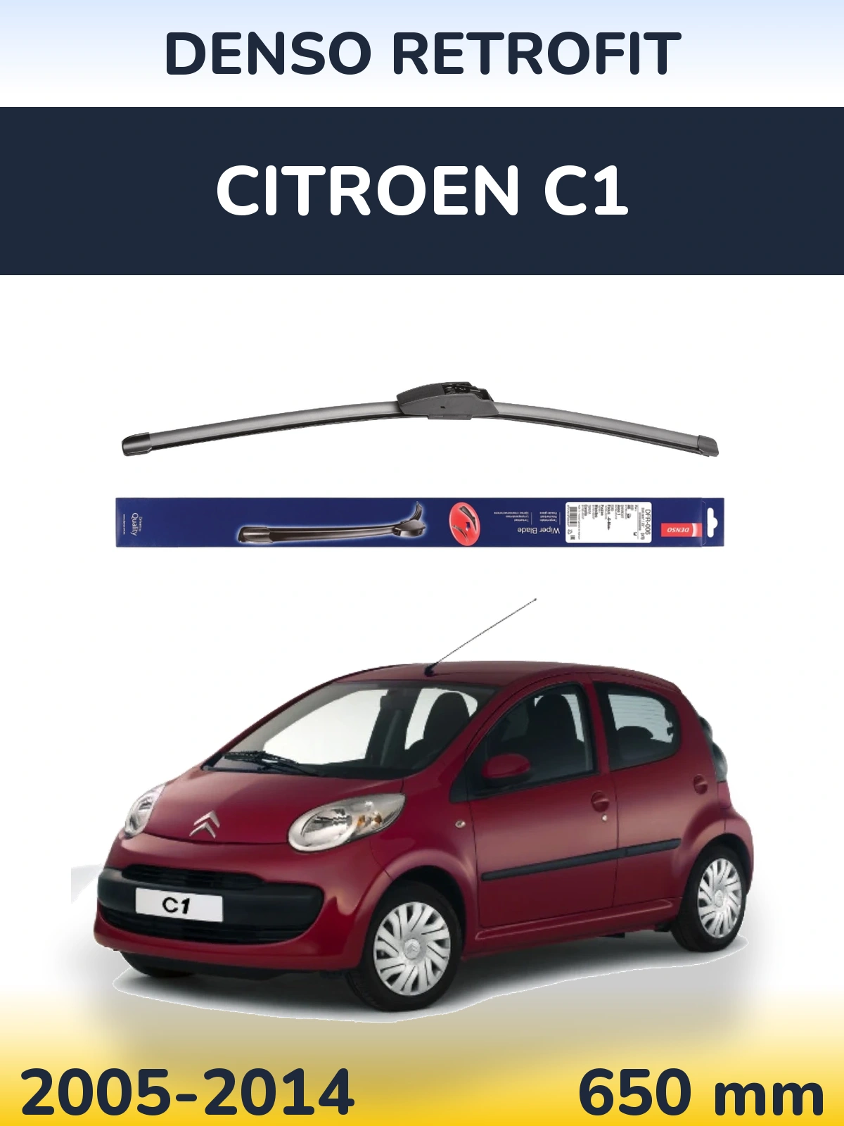 Front wiper blade Denso Retrofit 650 мм for Citroen C1 2005-2014