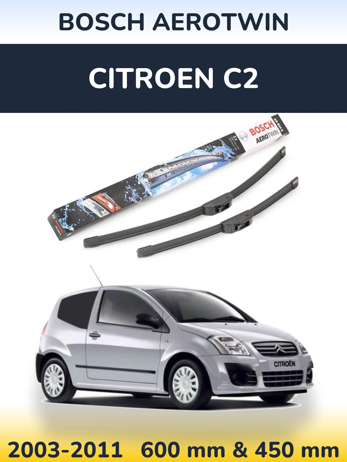 Front wiper blade set BOSCH AeroTwin 600 & 450 мм for Citroen C2 2003-2011