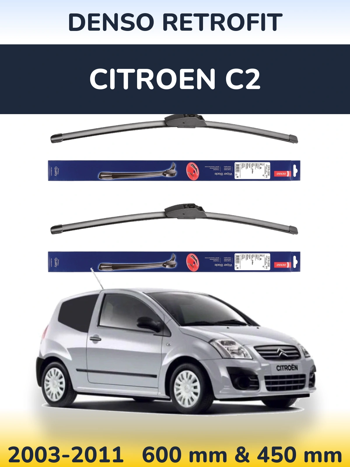 Front wiper blade set Denso Retrofit 600 & 450 мм for Citroen C2 2003-2011