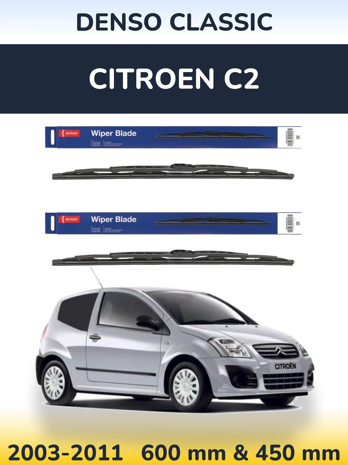 Front wiper blade set Denso Classic 600 & 450 мм for Citroen C2 2003-2011