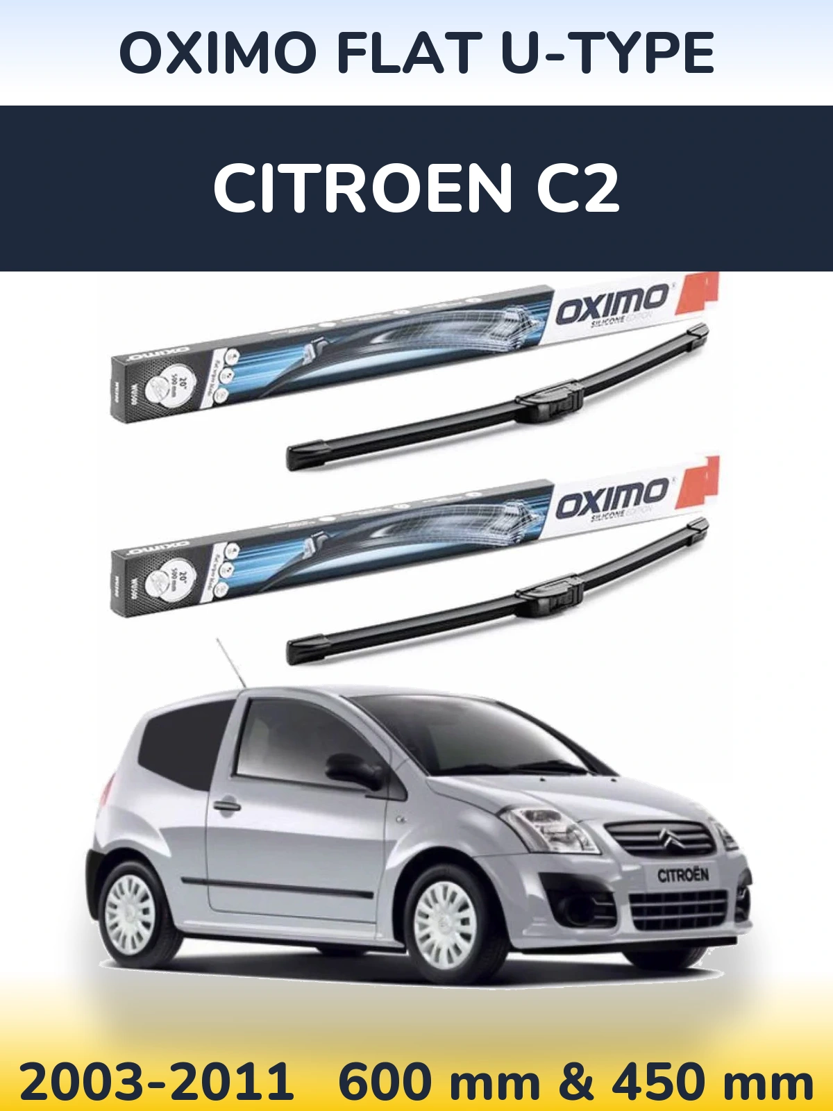 Komplet przednich wycieraczek Oximo Flat U-type 600 & 450 mm do Citroen C2 2003-2011