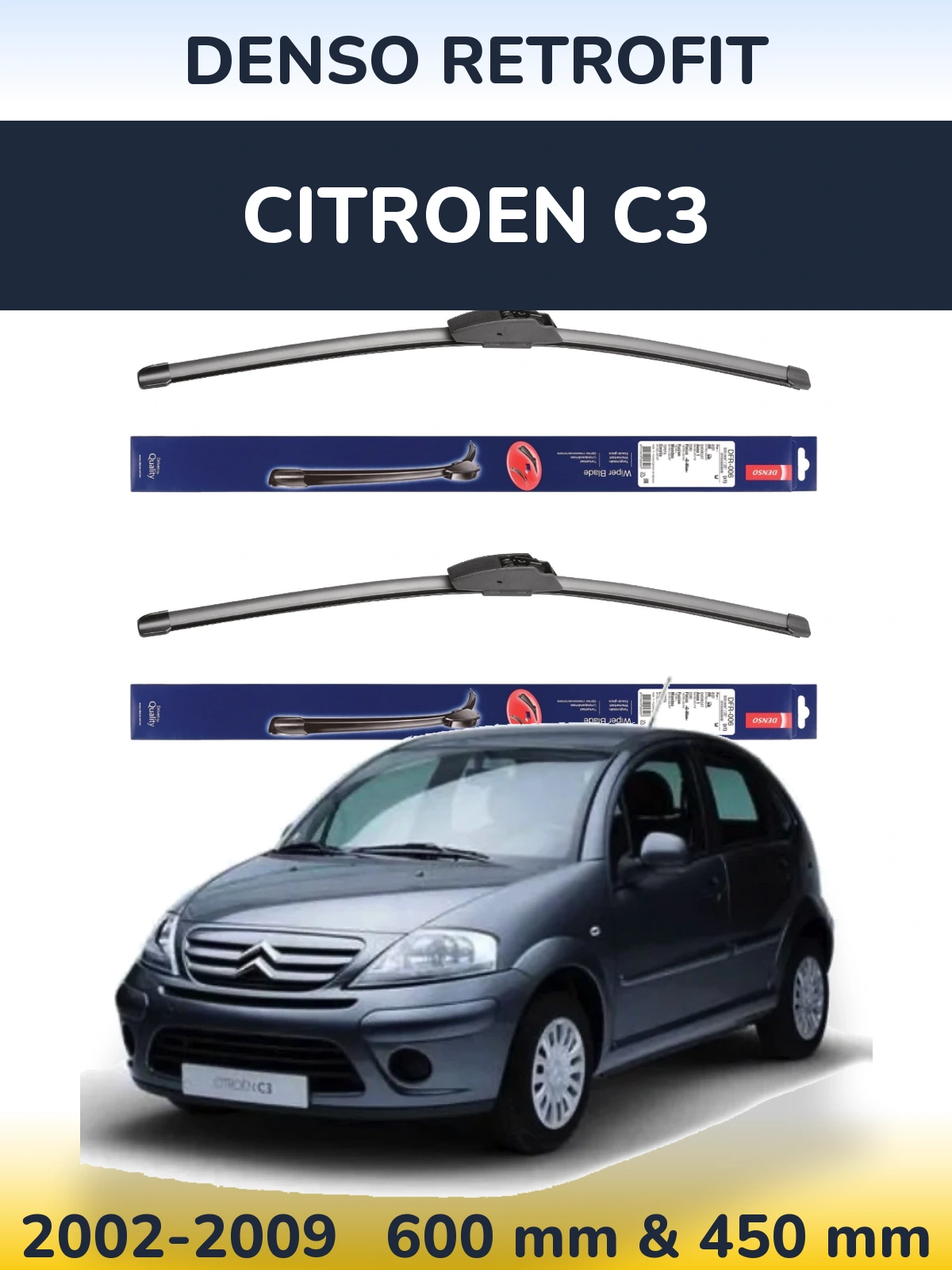 Front wiper blade set Denso Retrofit 600 & 450 мм for Citroen C3 2002-2009