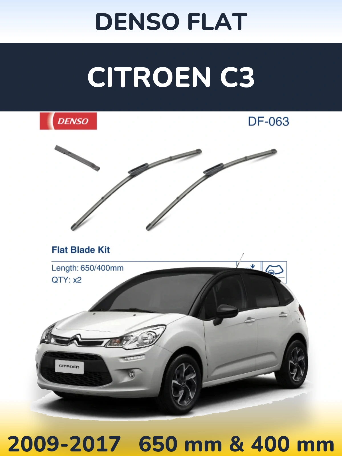 Комплект передних дворников Denso Flat 650 & 400 мм для Citroen C3 2009-2017