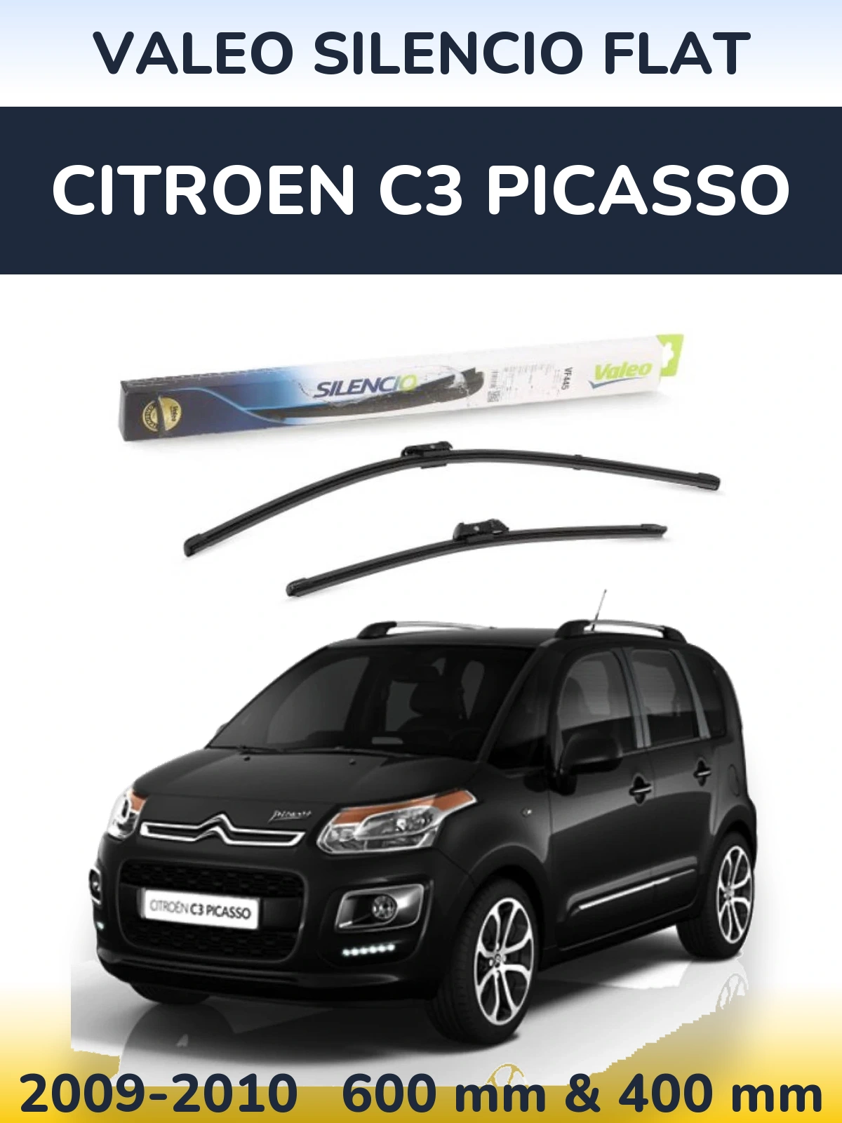 Комплект передніх щіток Valeo Silencio Flat 600 & 400 мм для Citroen C3 Picasso 2009-2010