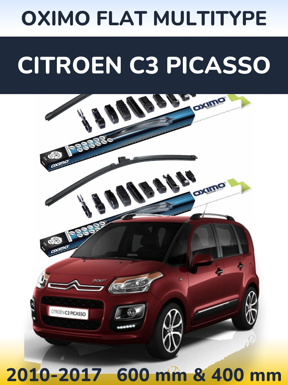 Front wiper blade set Oximo Flat MultiTypee 600 & 400 мм for Citroen C3 Picasso 2010-2017