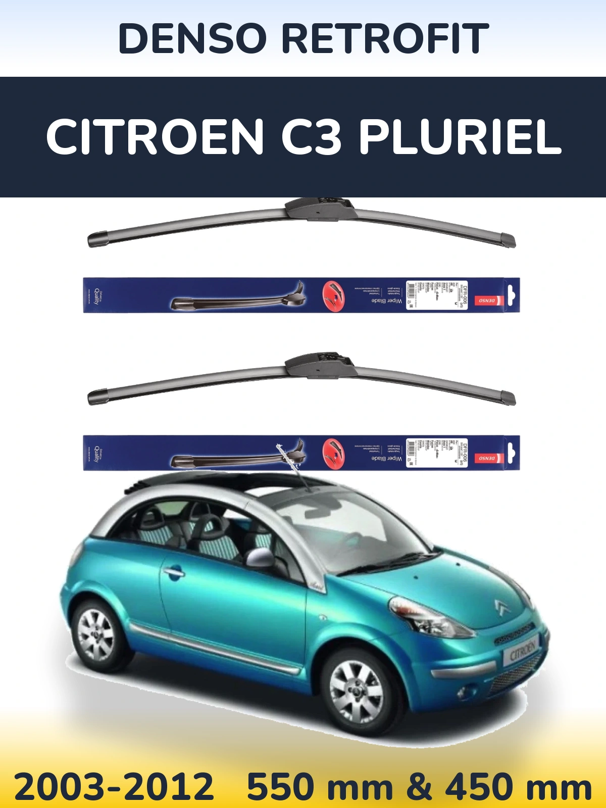 Komplet przednich wycieraczek Denso Retrofit 550 & 450 mm do Citroen C3 Pluriel 2003-2012