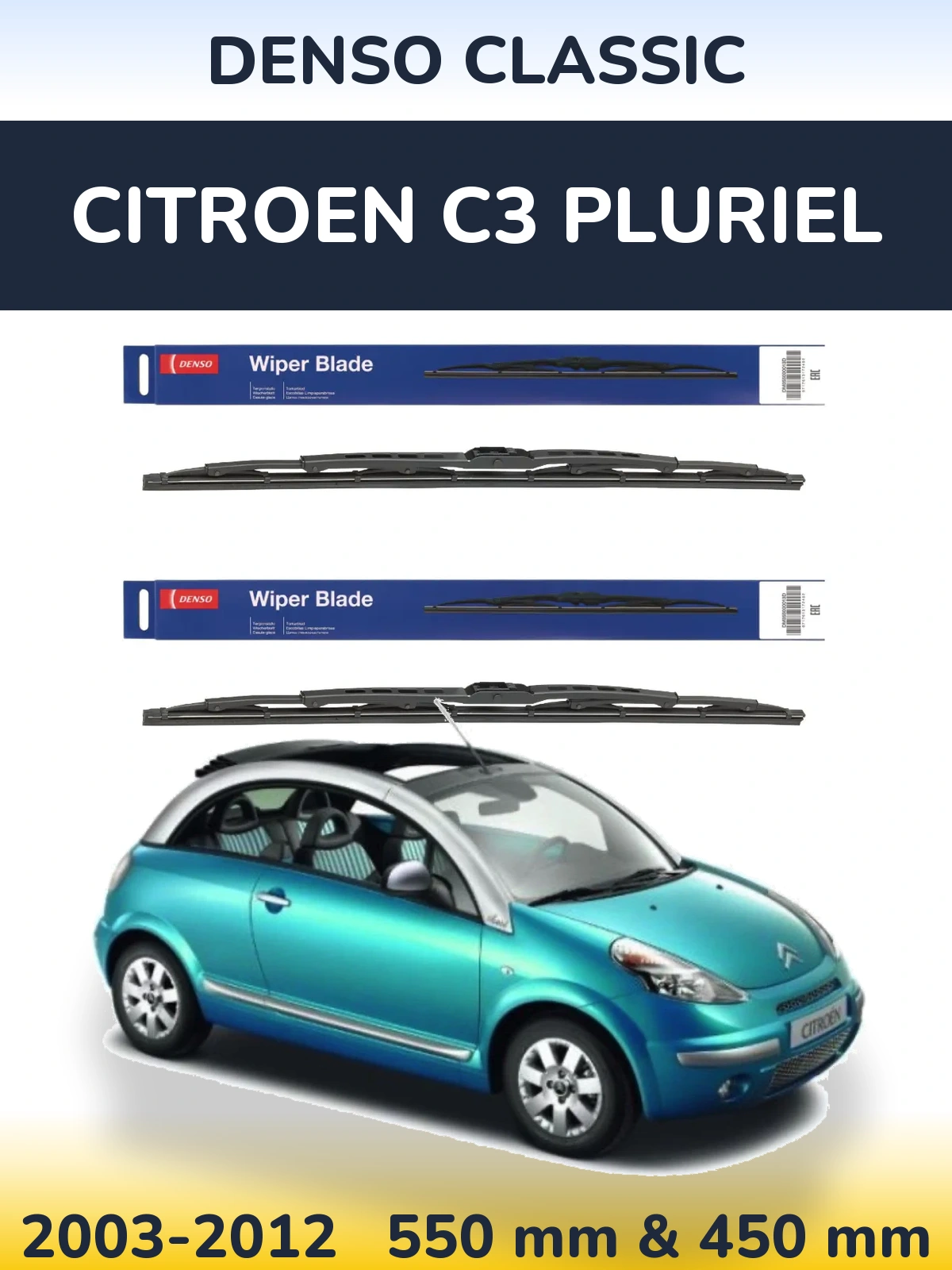 Komplet przednich wycieraczek Denso Classic 550 & 450 mm do Citroen C3 Pluriel 2003-2012