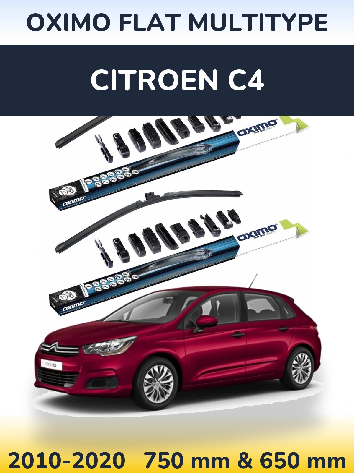 Front wiper blade set Oximo Flat MultiTypee 750 & 650 мм for Citroen C4 2010-2020