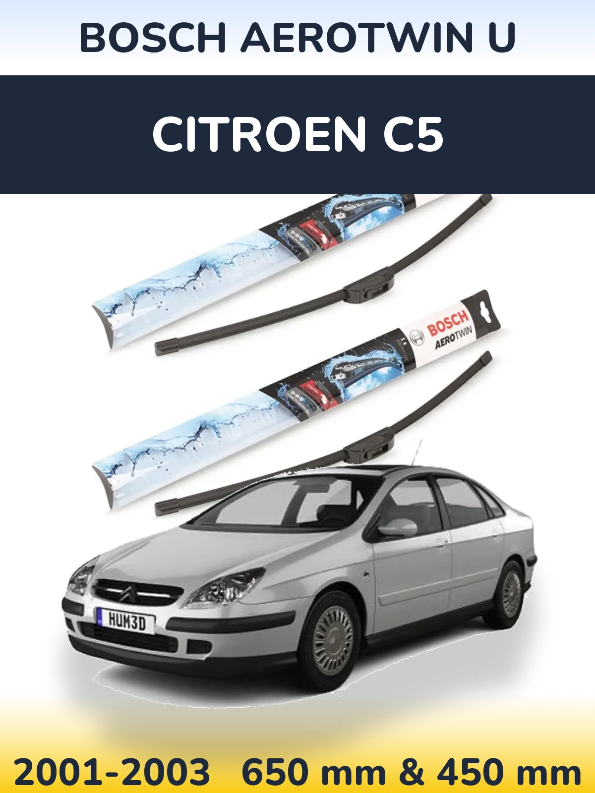 Комплект передніх щіток BOSCH AeroTwin U 650 & 450 мм для Citroen C5 2001-2003