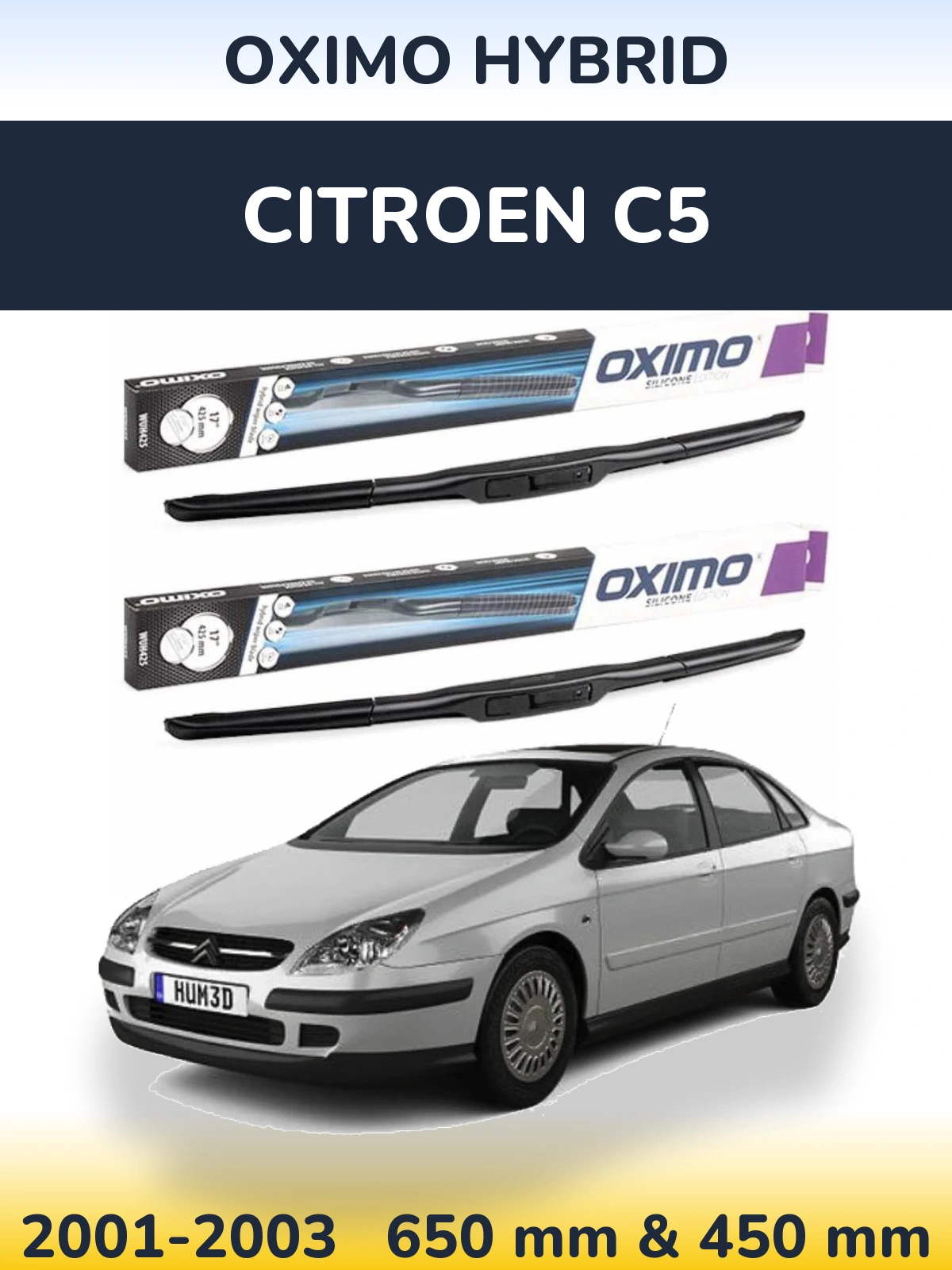 Комплект передних дворников Oximo Hybrid 650 & 450 мм для Citroen C5 2001-2003