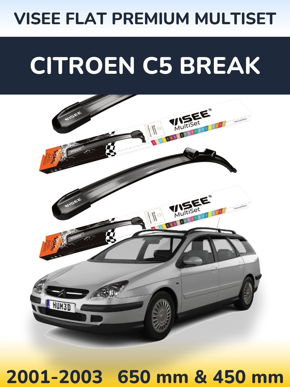 Комплект передніх щіток VISEE FLAT PREMIUM MultiSet 650 & 450 мм для Citroen C5 Break 2001-2003