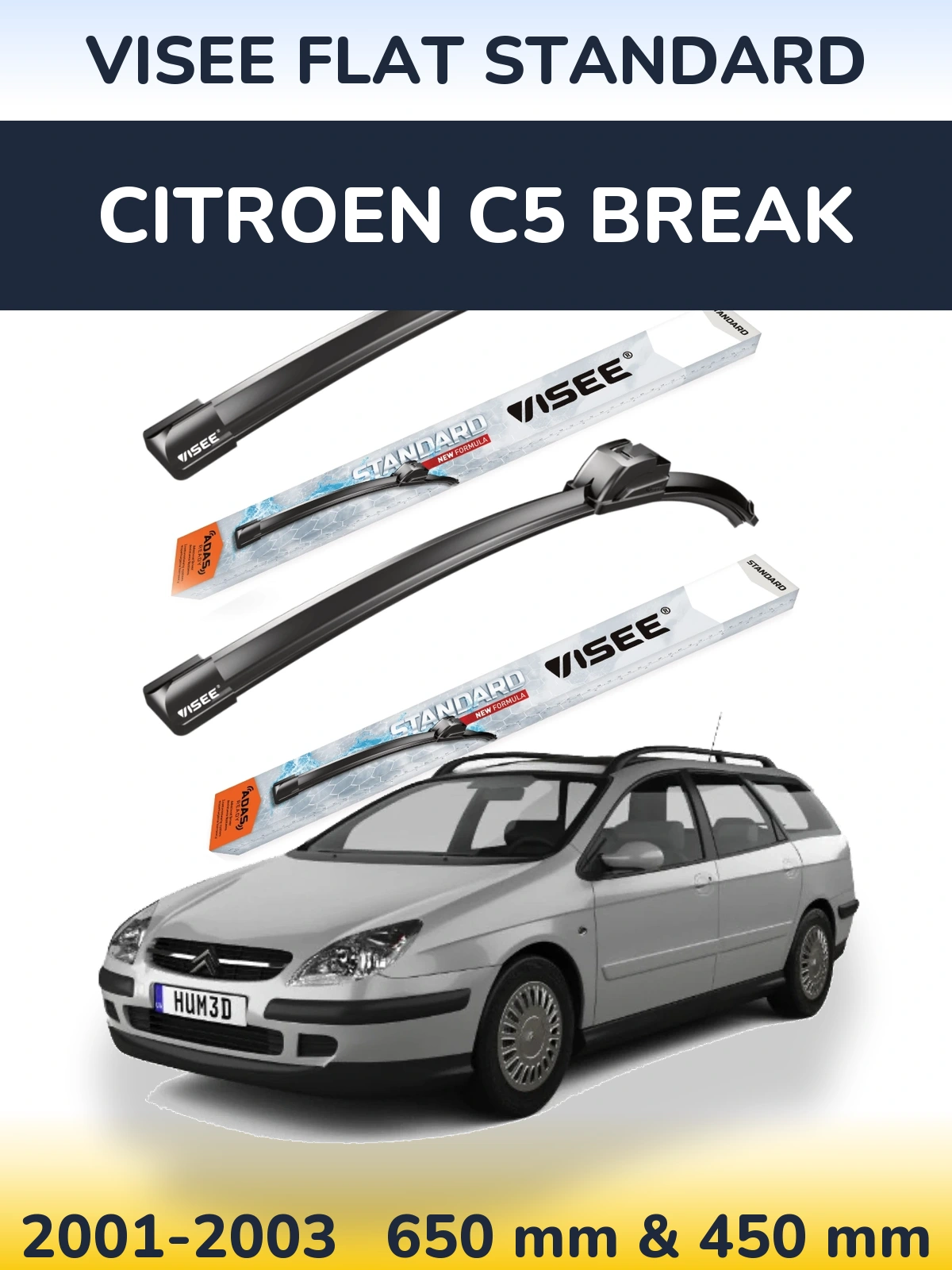 Front wiper blade set VISEE FLAT STANDARD 650 & 450 мм for Citroen C5 Break 2001-2003