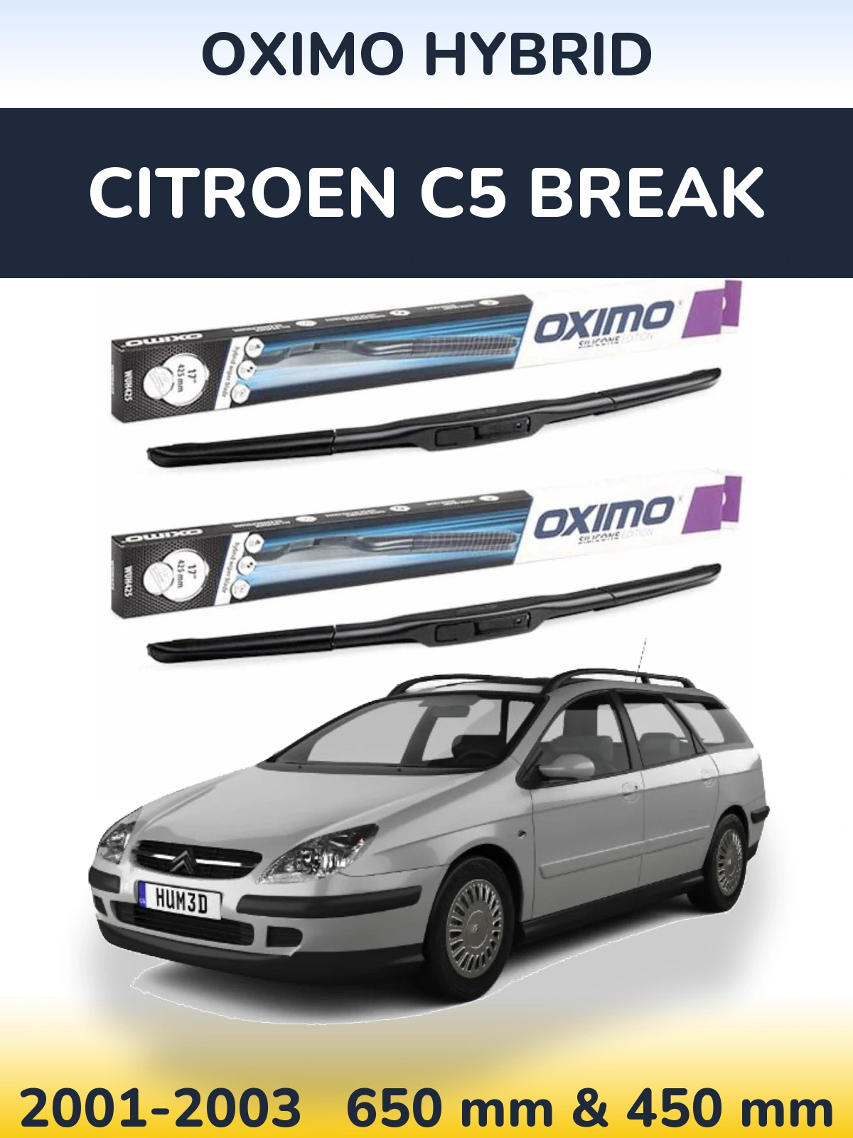 Комплект передних дворников Oximo Hybrid 650 & 450 мм для Citroen C5 Break 2001-2003