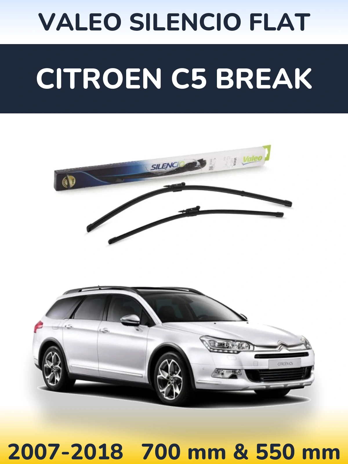Front wiper blade set Valeo Silencio Flat 700 & 550 mm for Citroen C5 Break 2007-2018