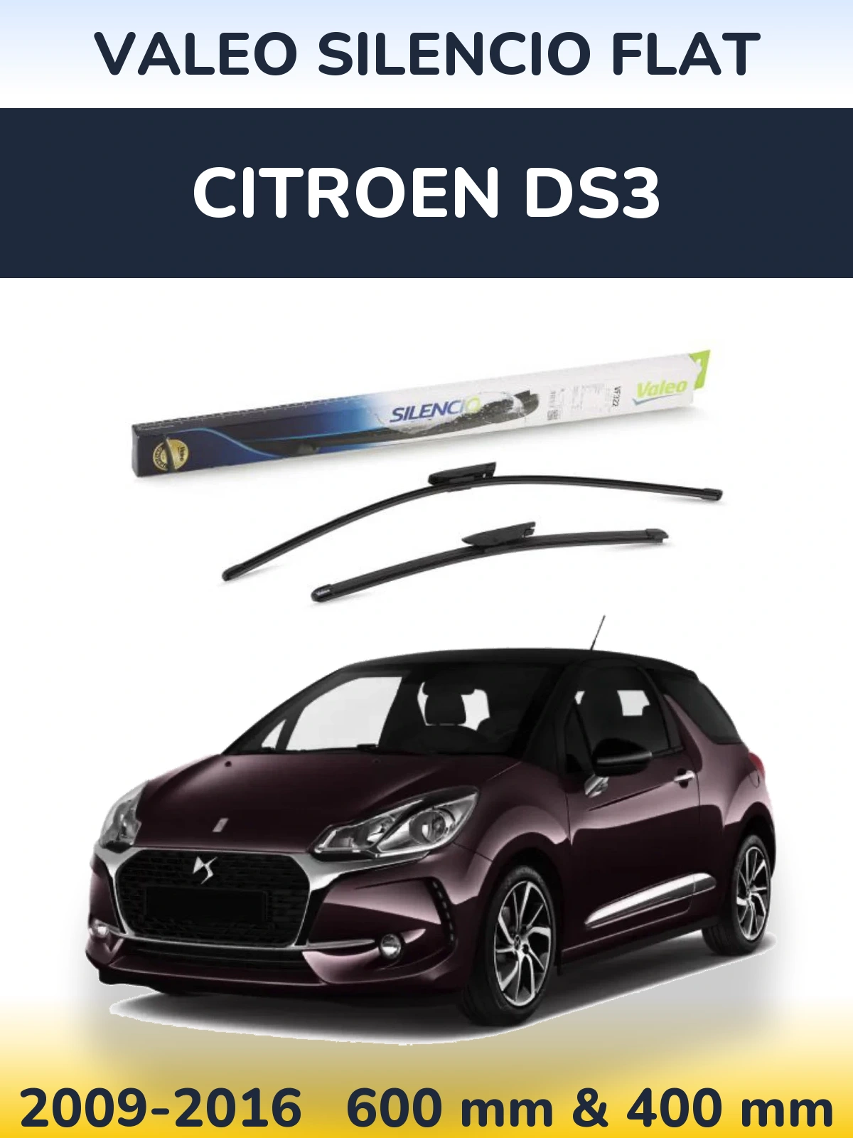 Komplet przednich wycieraczek Valeo Silencio Flat 600 & 400 mm do Citroen DS3 2009-2016
