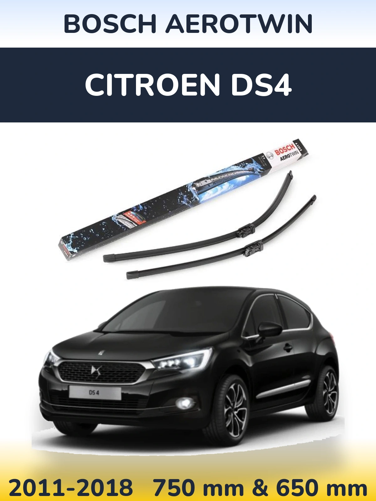 Front wiper blade set BOSCH AeroTwin 750 & 650 мм for Citroen DS4 2011-2018