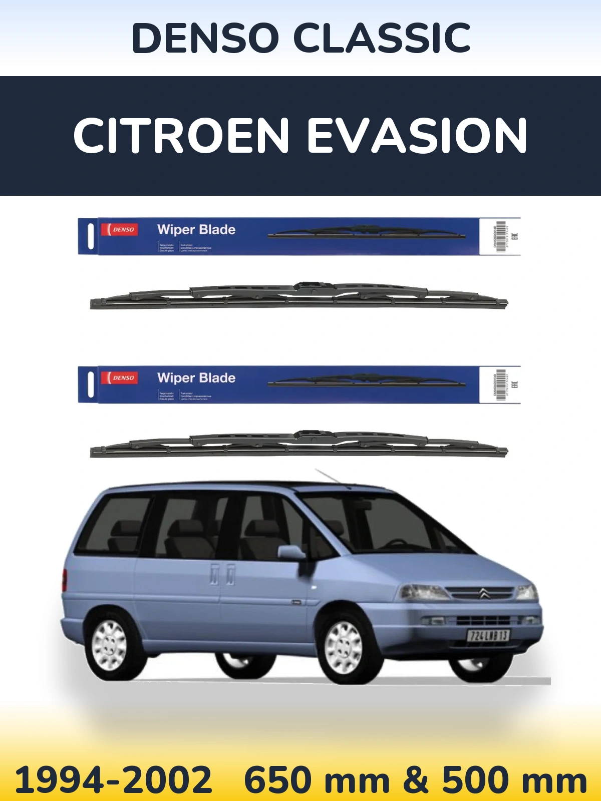 Front wiper blade set Denso Classic 650 & 500 мм for Citroen Evasion 1994-2002