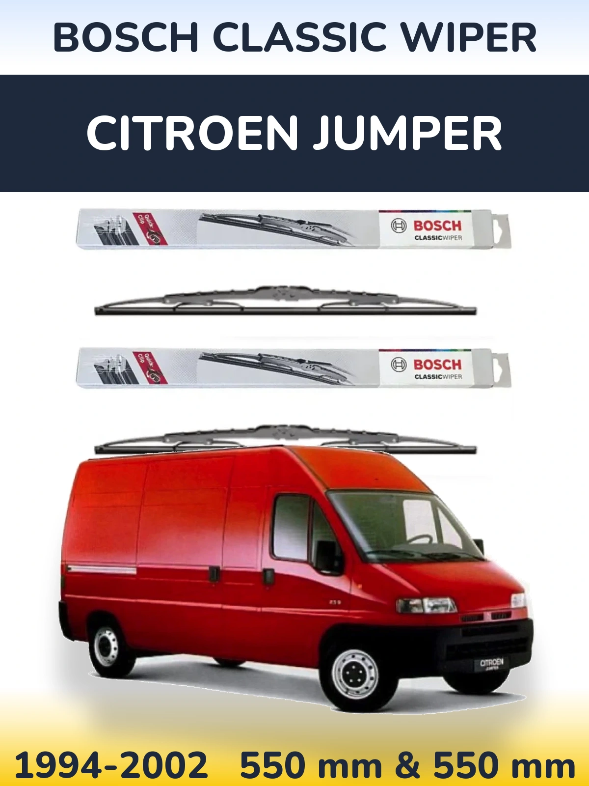 Front wiper blade set BOSCH Classic Wiper 550 & 550 мм for Citroen Jumper 1994-2002