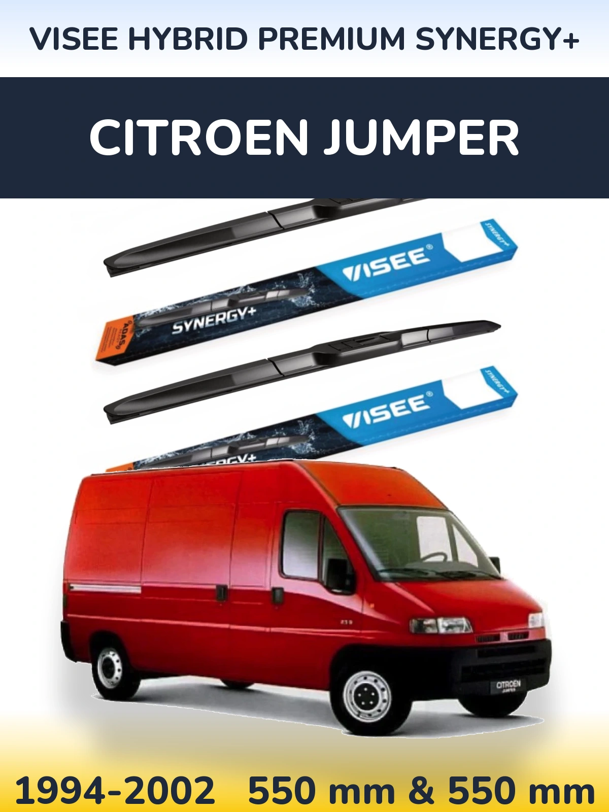 Front wiper blade set VISEE HYBRID PREMIUM SYNERGY+ 550 & 550 mm for Citroen Jumper 1994-2002