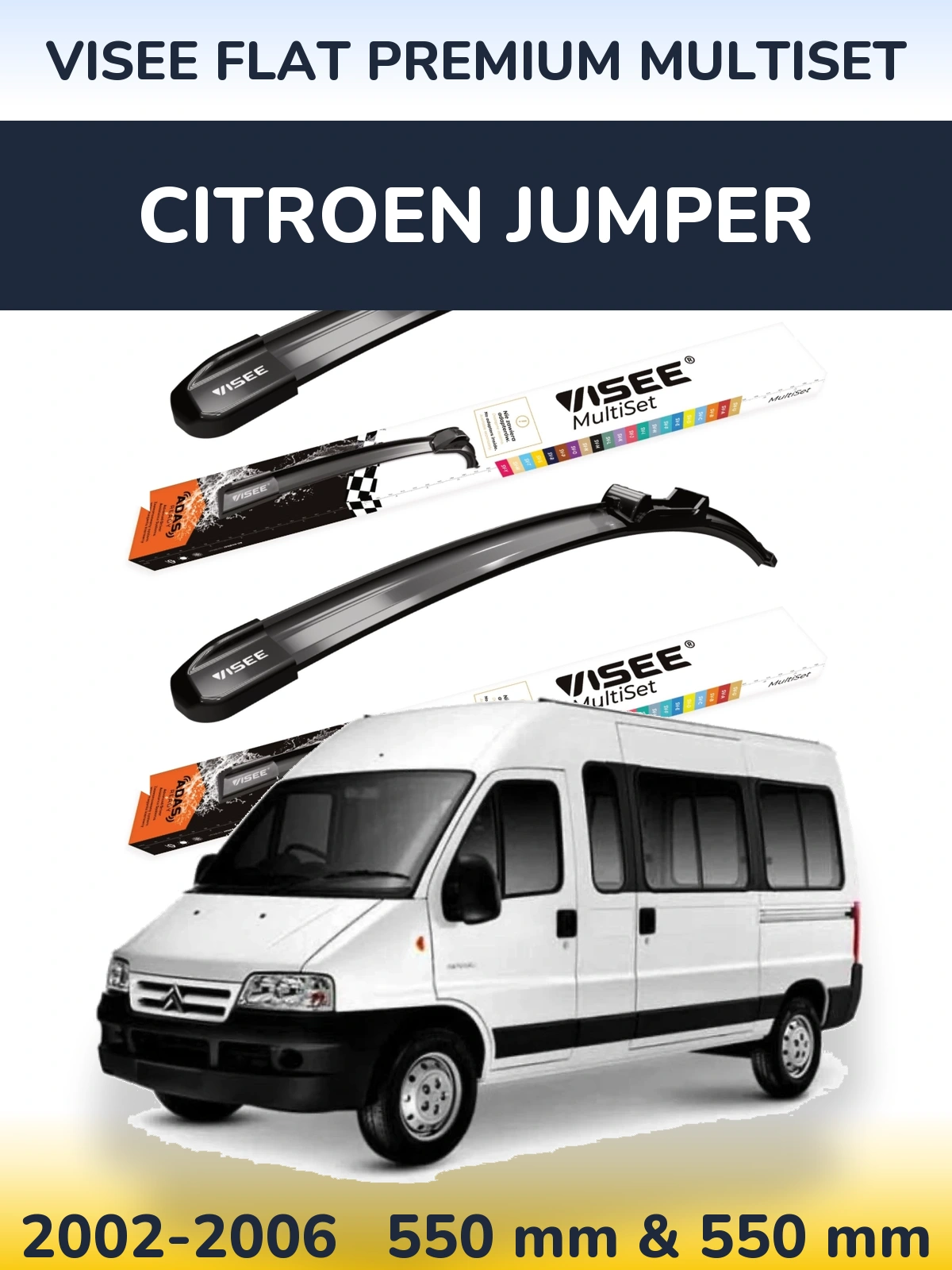 Front wiper blade set VISEE FLAT PREMIUM MultiSet 550 & 550 мм for Citroen Jumper 2002-2006