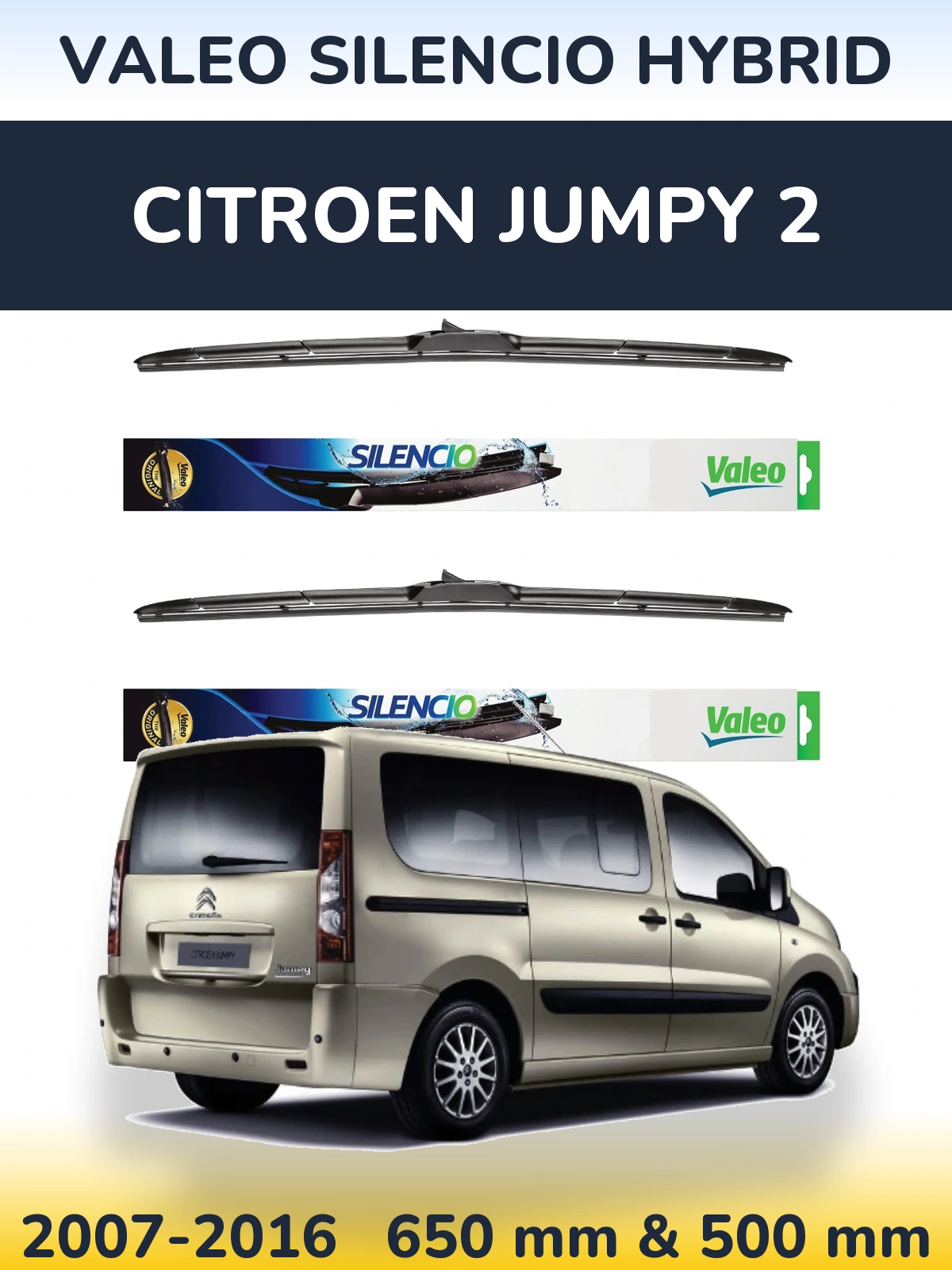 Komplet przednich wycieraczek Valeo Silencio Hybrid 650 & 500 mm do Citroen Jumpy 2 2007-2016