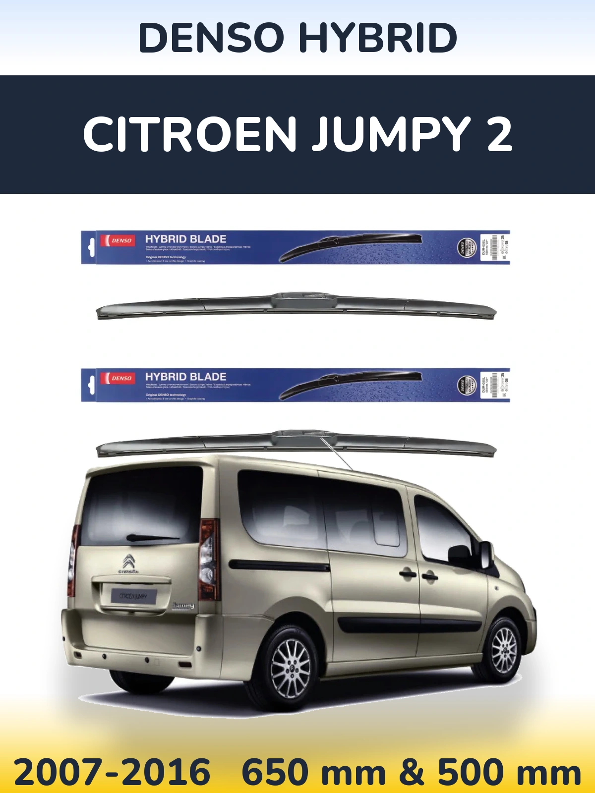 Komplet przednich wycieraczek Denso Hybrid 650 & 500 mm do Citroen Jumpy 2 2007-2016