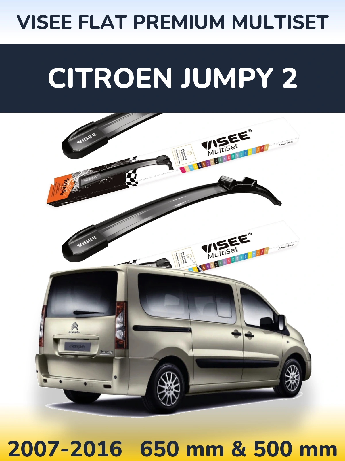 Komplet przednich wycieraczek VISEE FLAT PREMIUM MultiSet 650 & 500 mm do Citroen Jumpy 2 2007-2016