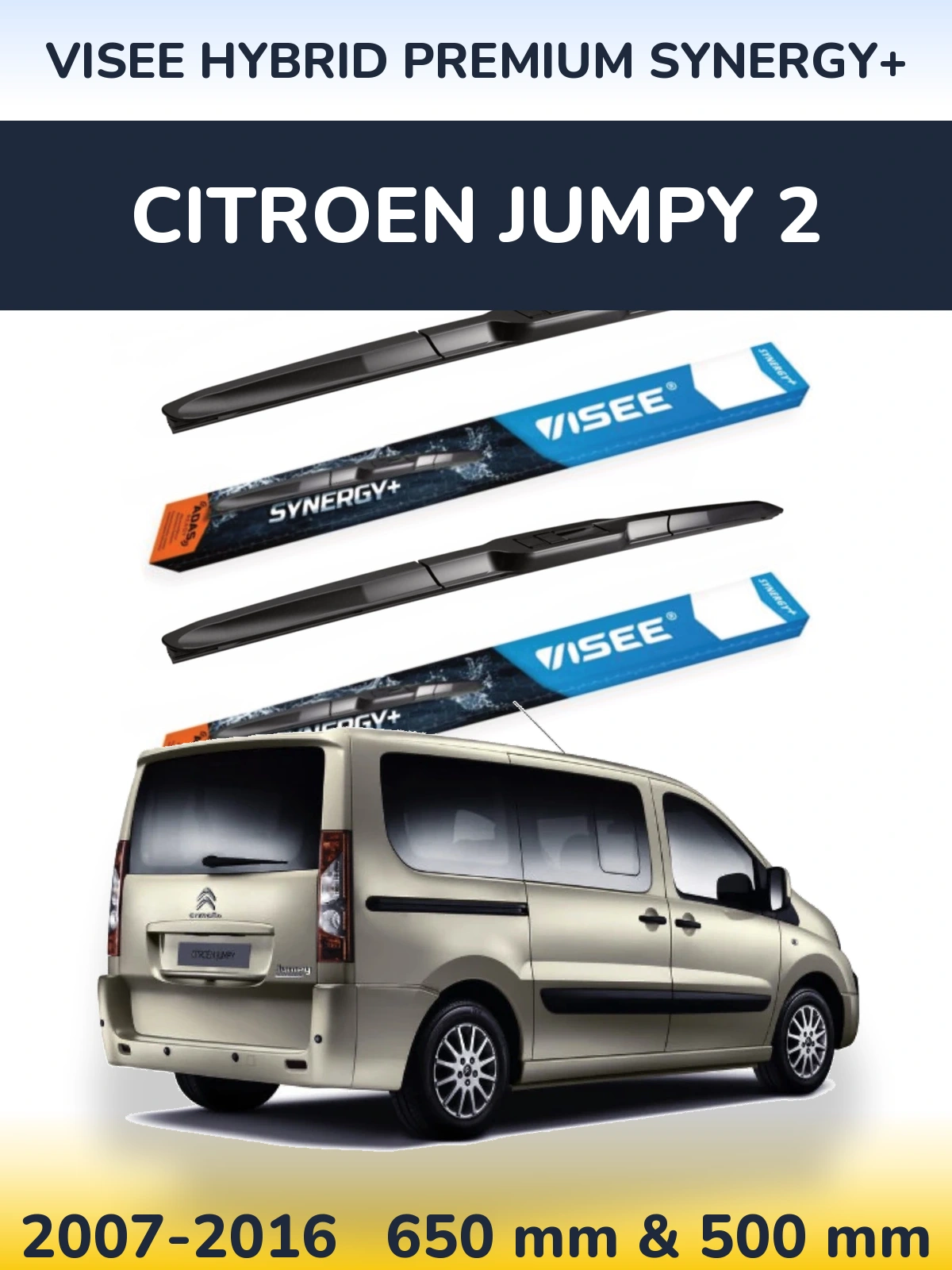 Komplet przednich wycieraczek VISEE HYBRID PREMIUM SYNERGY+ 650 & 500 mm do Citroen Jumpy 2 2007-2016