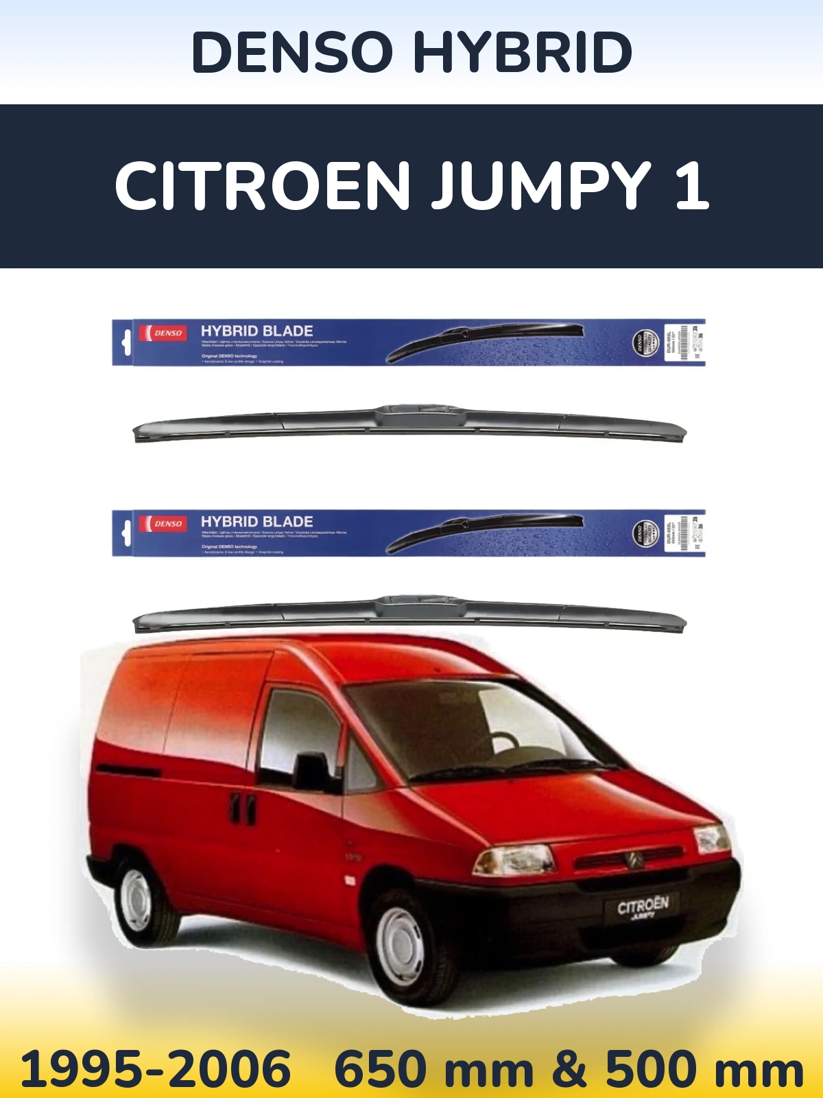 Front wiper blade set Denso Hybrid 650 & 500 мм for Citroen Jumpy 1 1995-2006