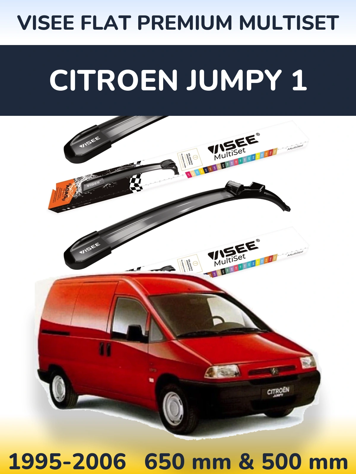 Front wiper blade set VISEE FLAT PREMIUM MultiSet 650 & 500 мм for Citroen Jumpy 1 1995-2006