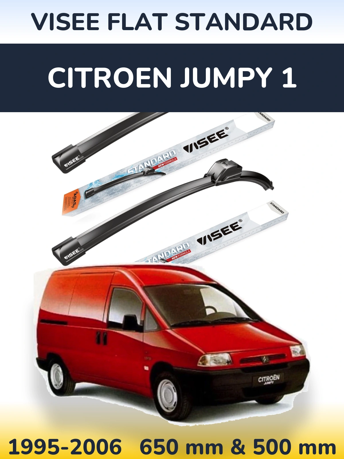 Front wiper blade set VISEE FLAT STANDARD 650 & 500 мм for Citroen Jumpy 1 1995-2006