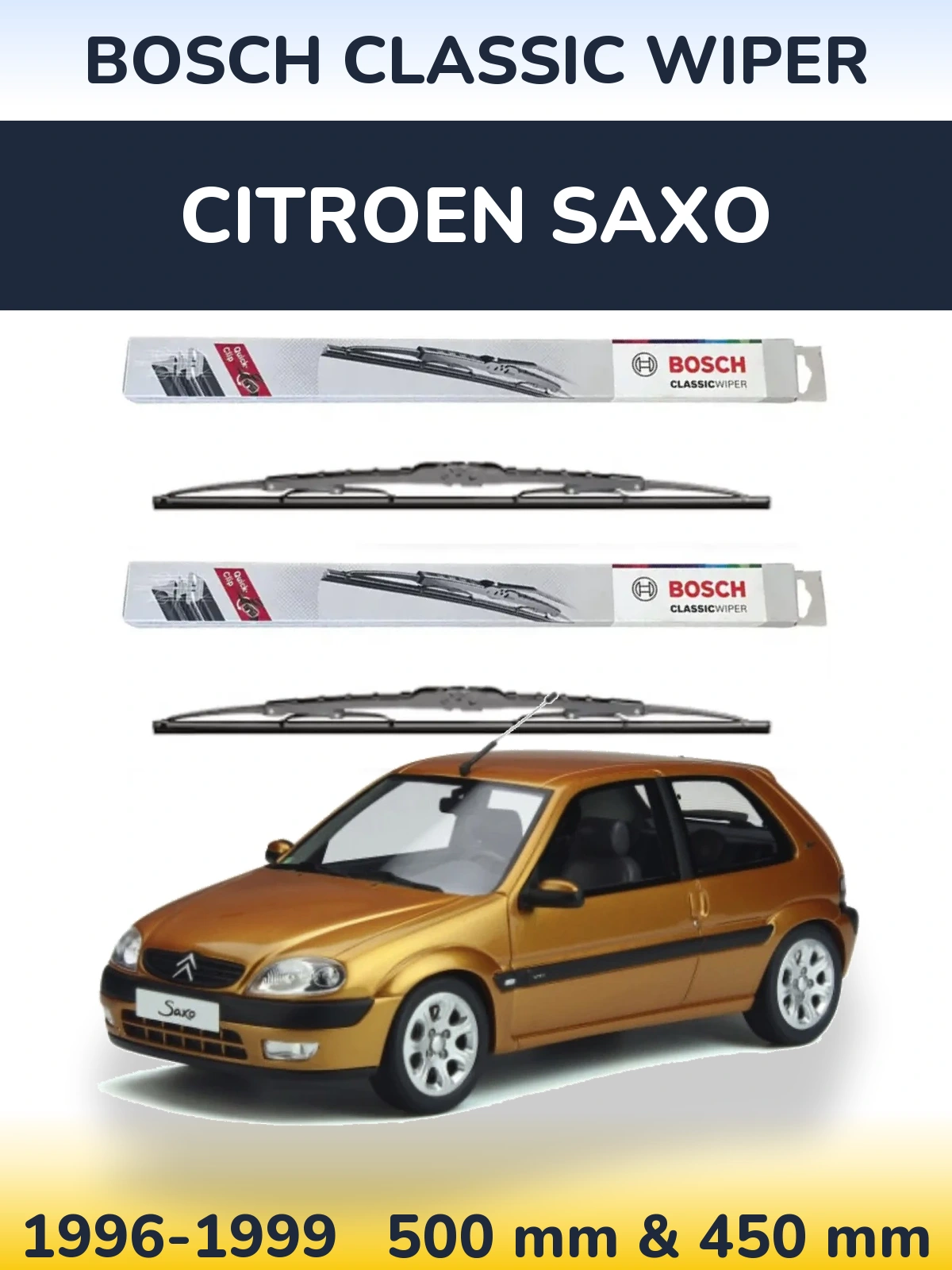 Комплект передних дворников BOSCH Classic Wiper 500 & 450 мм для Citroen Saxo 1996-1999