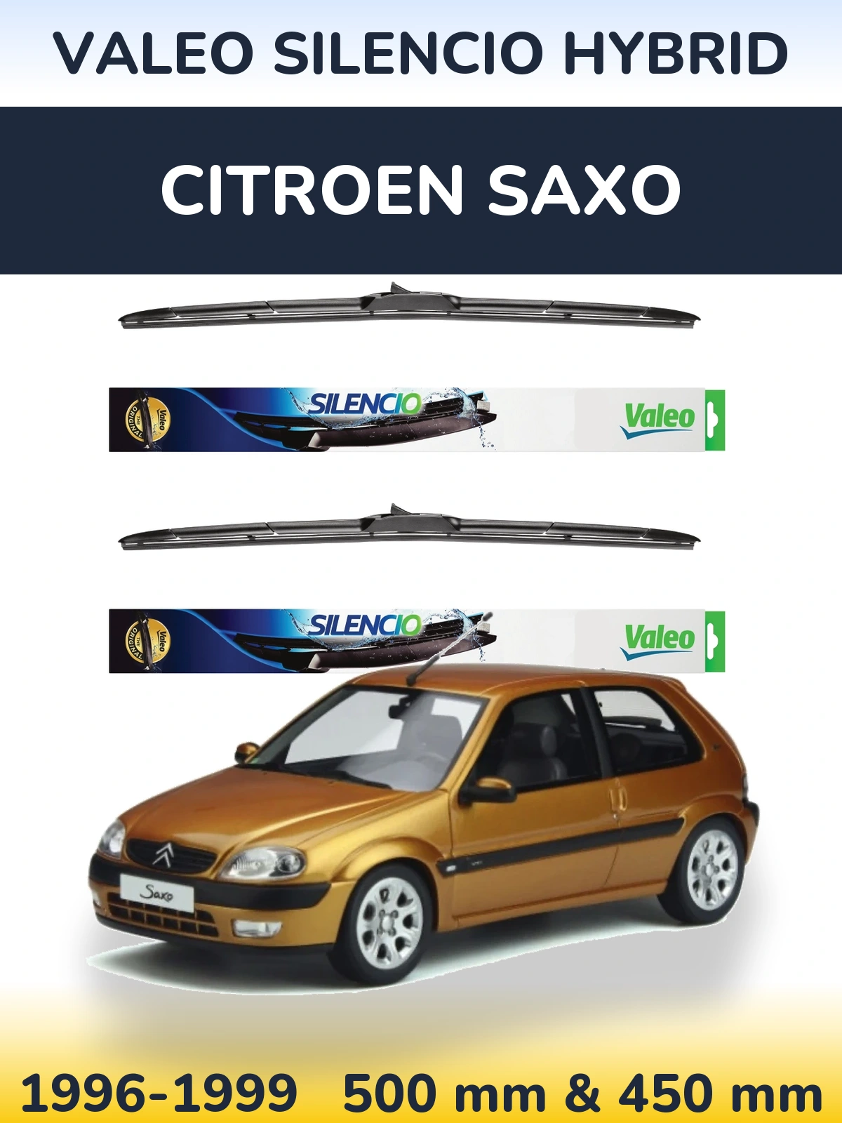 Комплект передніх щіток Valeo Silencio Hybrid 500 & 450 мм для Citroen Saxo 1996-1999
