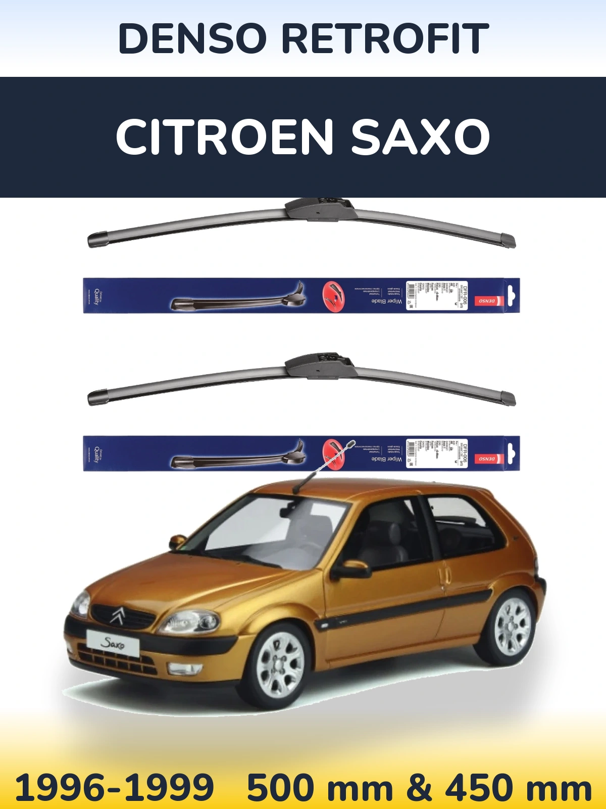 Комплект передніх щіток Denso Retrofit 500 & 450 мм для Citroen Saxo 1996-1999
