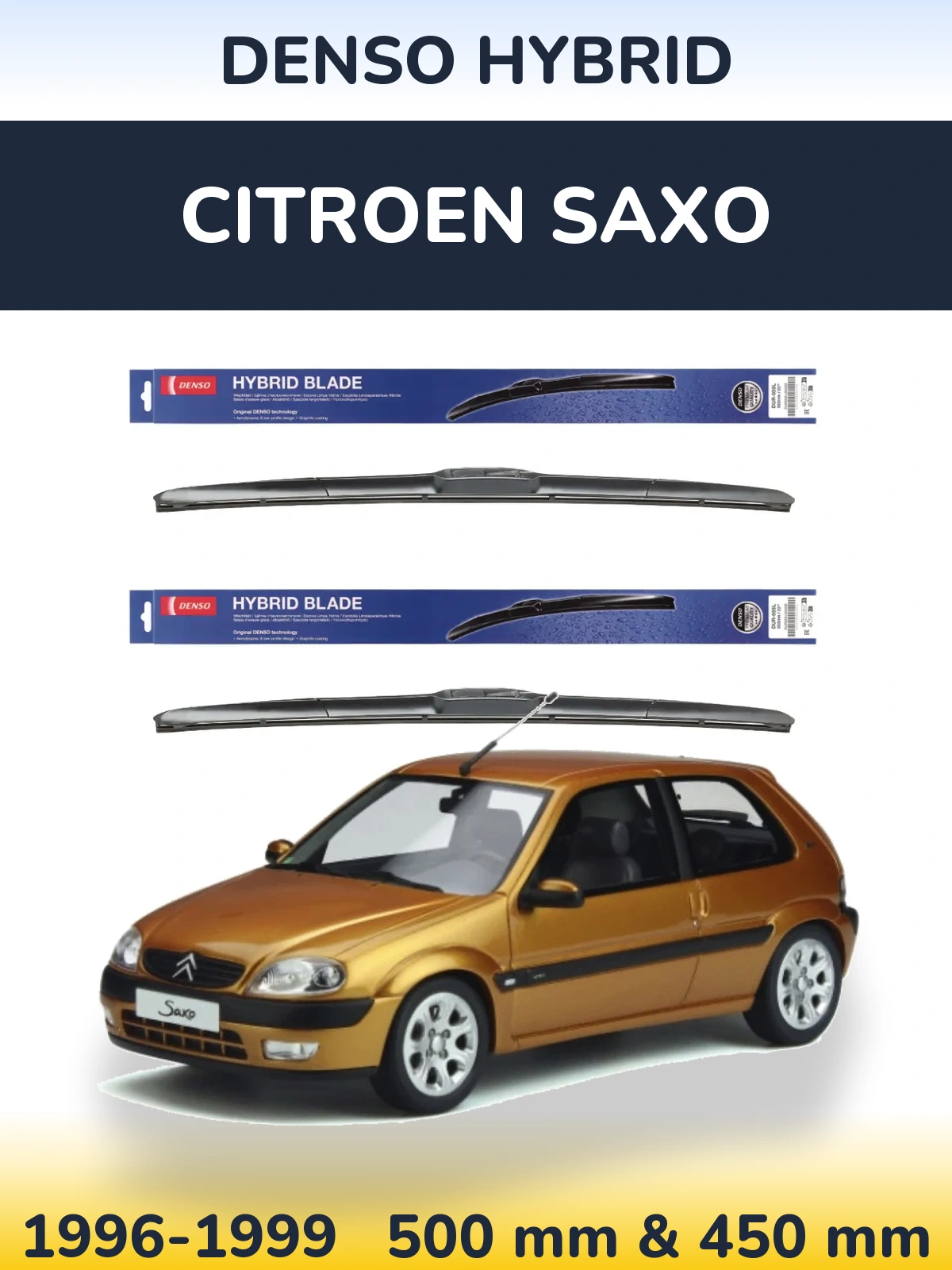 Комплект передних дворников Denso Hybrid 500 & 450 мм для Citroen Saxo 1996-1999