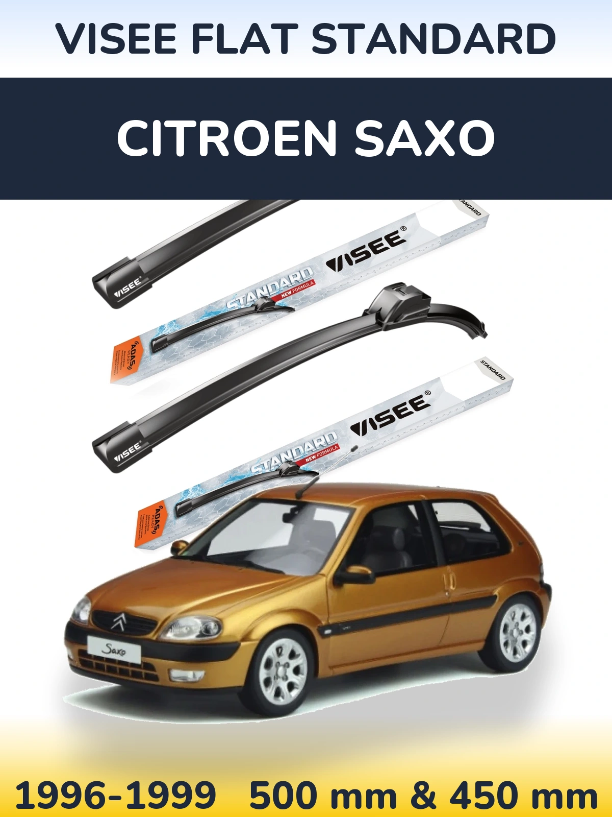 Комплект передних дворников VISEE FLAT STANDARD 500 & 450 мм для Citroen Saxo 1996-1999