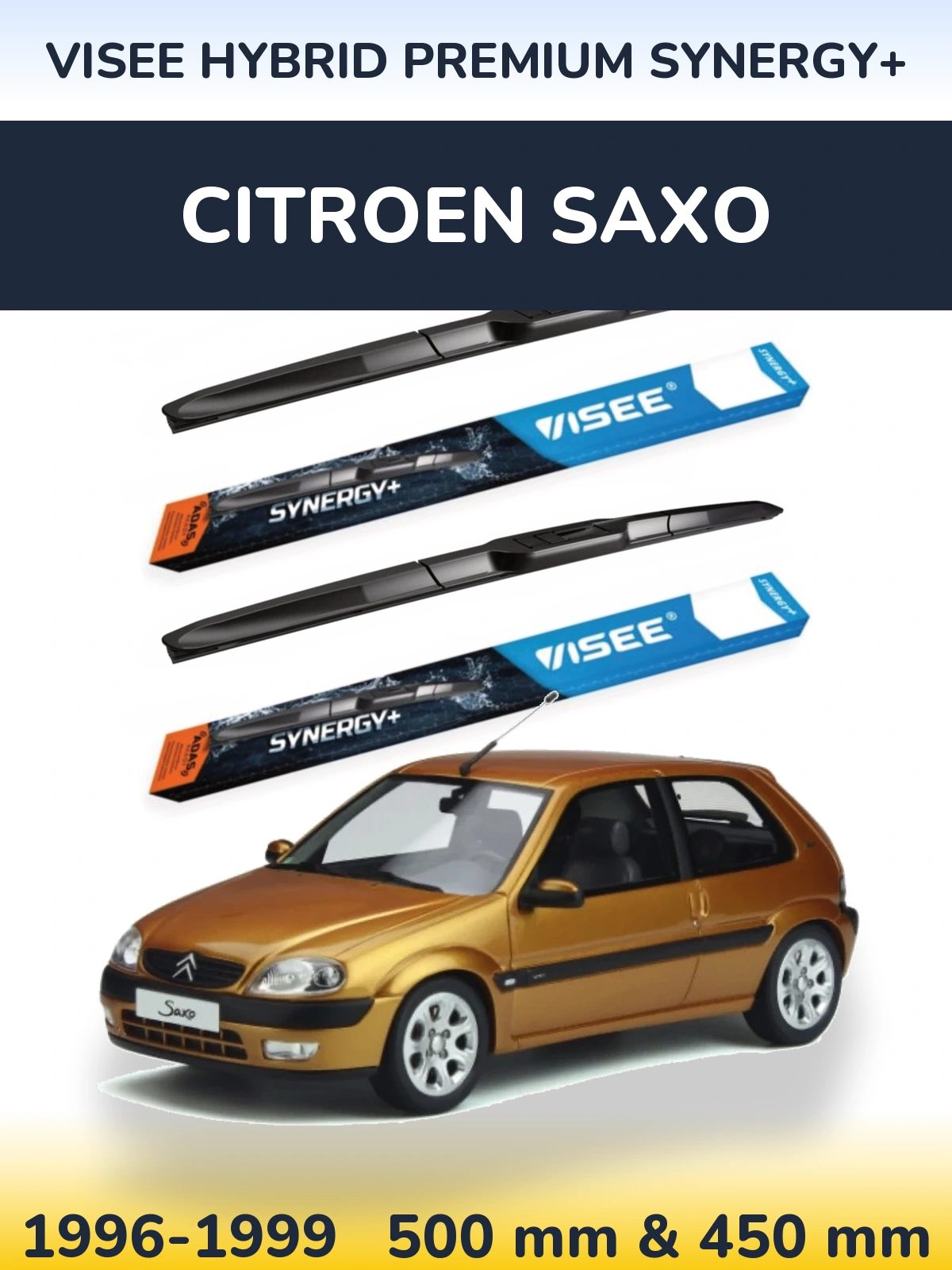 Комплект передних дворников VISEE HYBRID PREMIUM SYNERGY+ 500 & 450 мм для Citroen Saxo 1996-1999