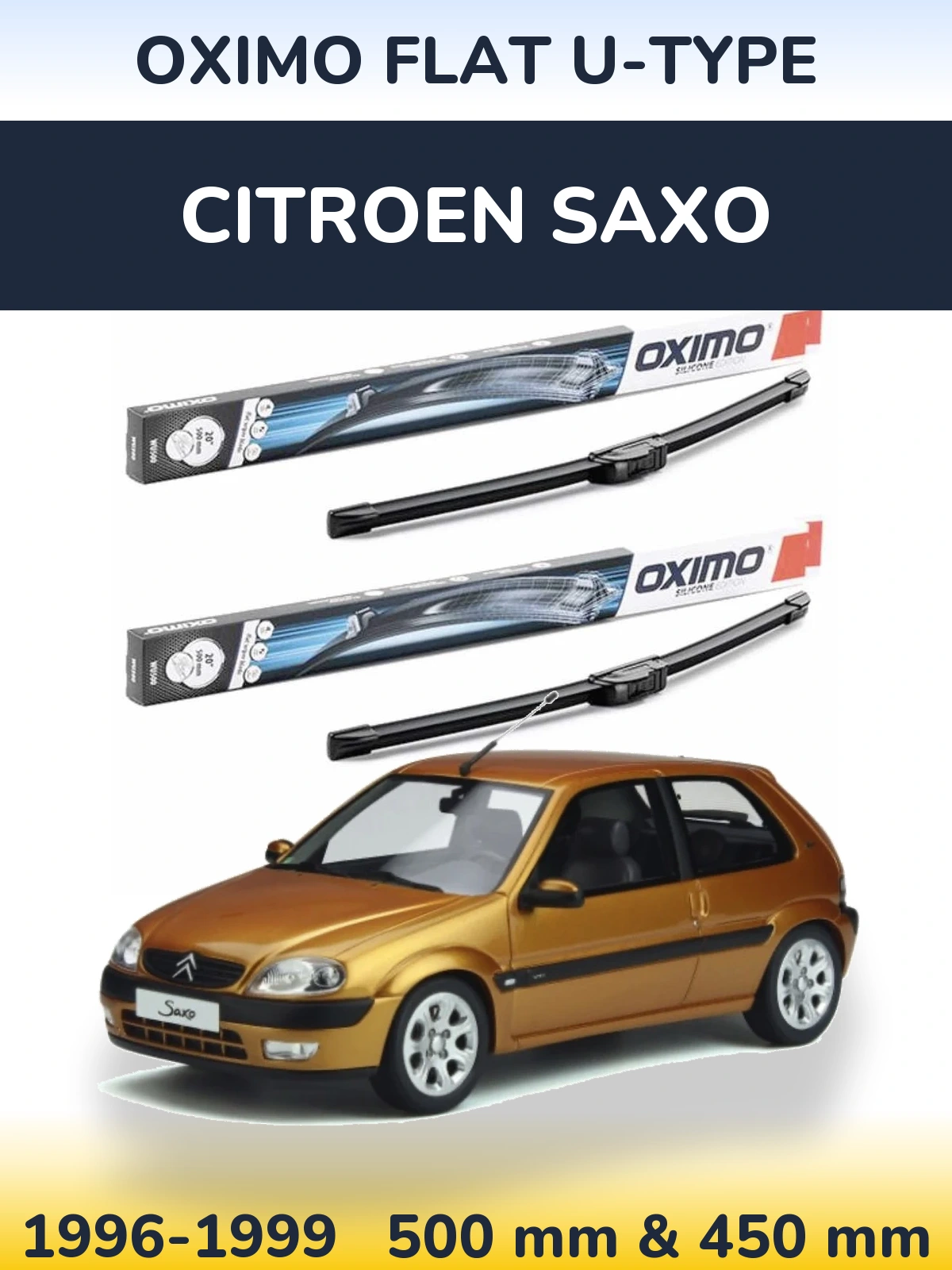 Front wiper blade set Oximo Flat U-type 500 & 450 мм for Citroen Saxo 1996-1999