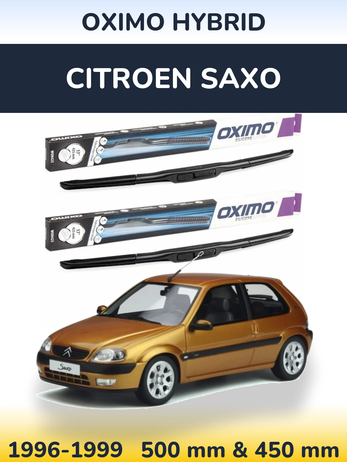 Комплект передних дворников Oximo Hybrid 500 & 450 мм для Citroen Saxo 1996-1999