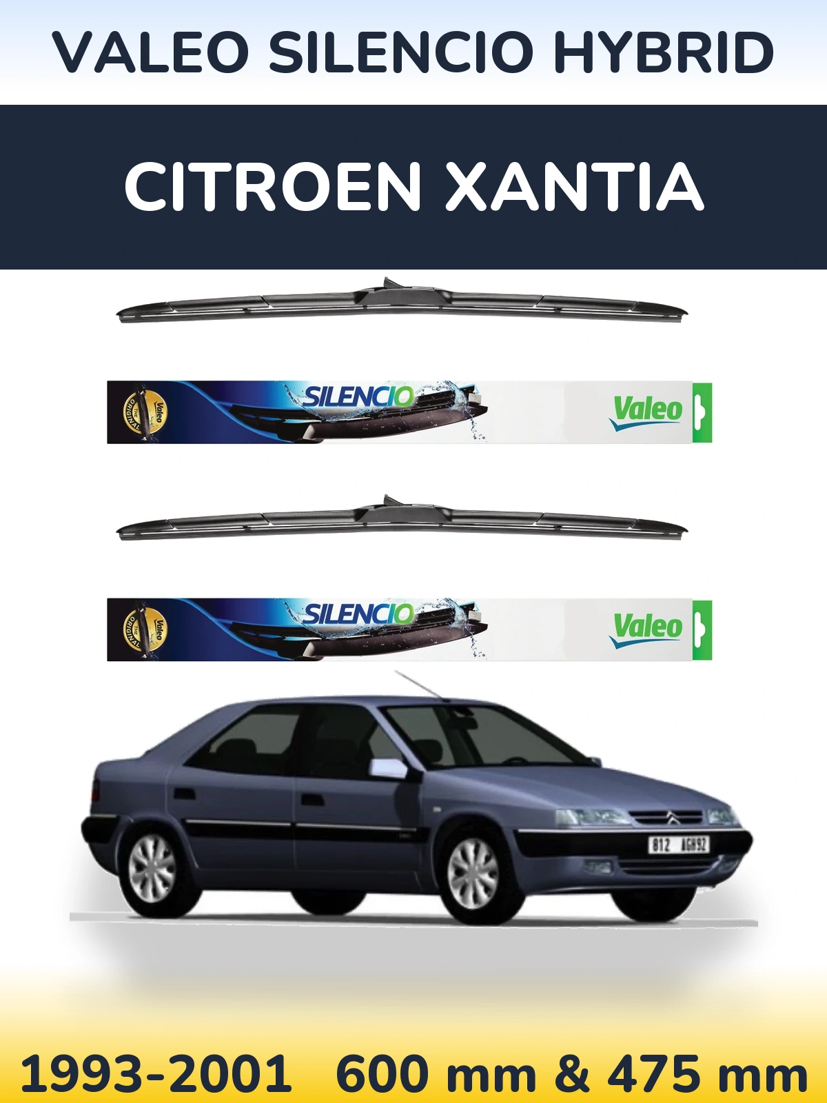 Комплект передних дворников Valeo Silencio Hybrid 600 & 475 мм для Citroen Xantia 1993-2001